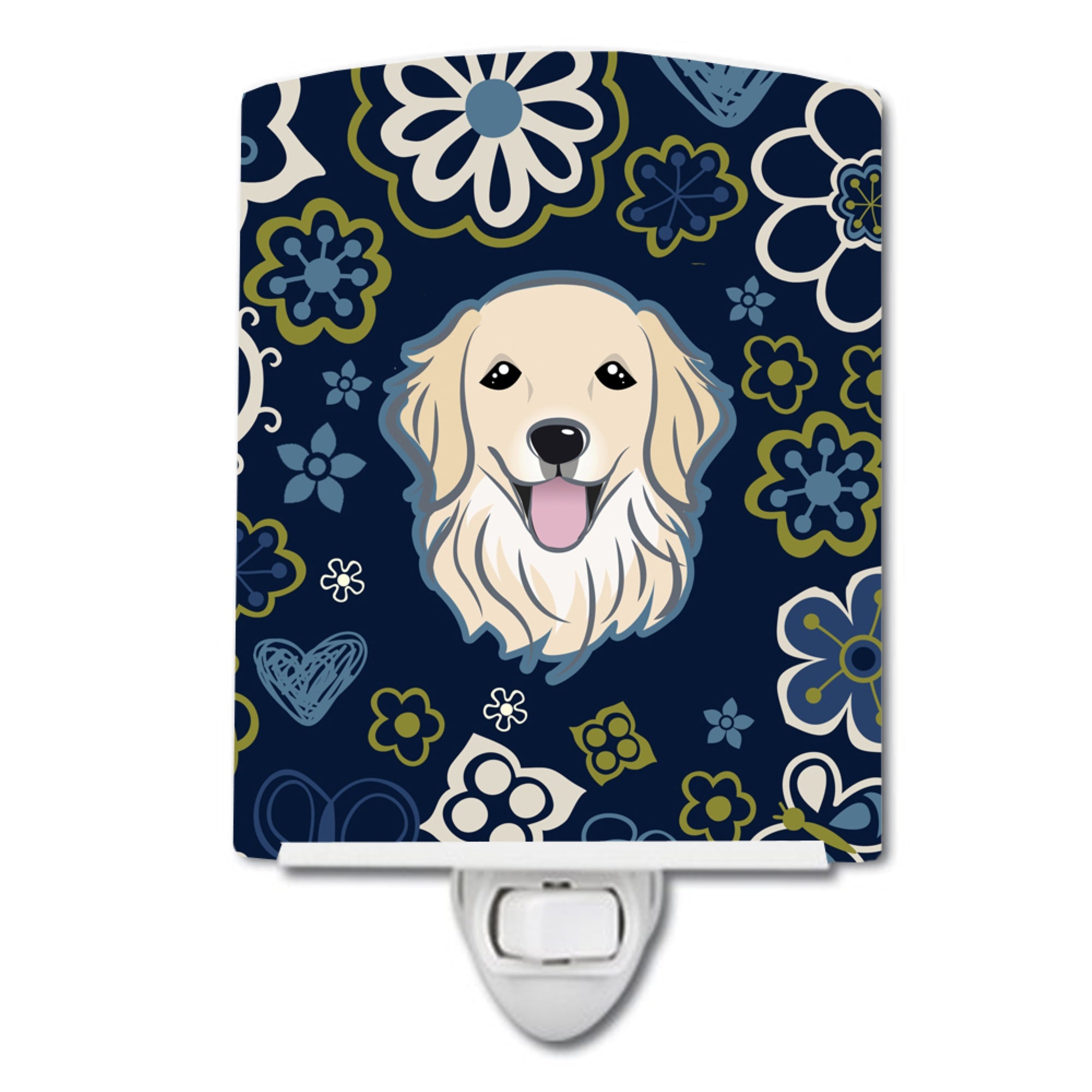  inchCarolines Treasures Blue Flowers Golden Retriever Ceramic Night Light, 6x4, Multicolor inch