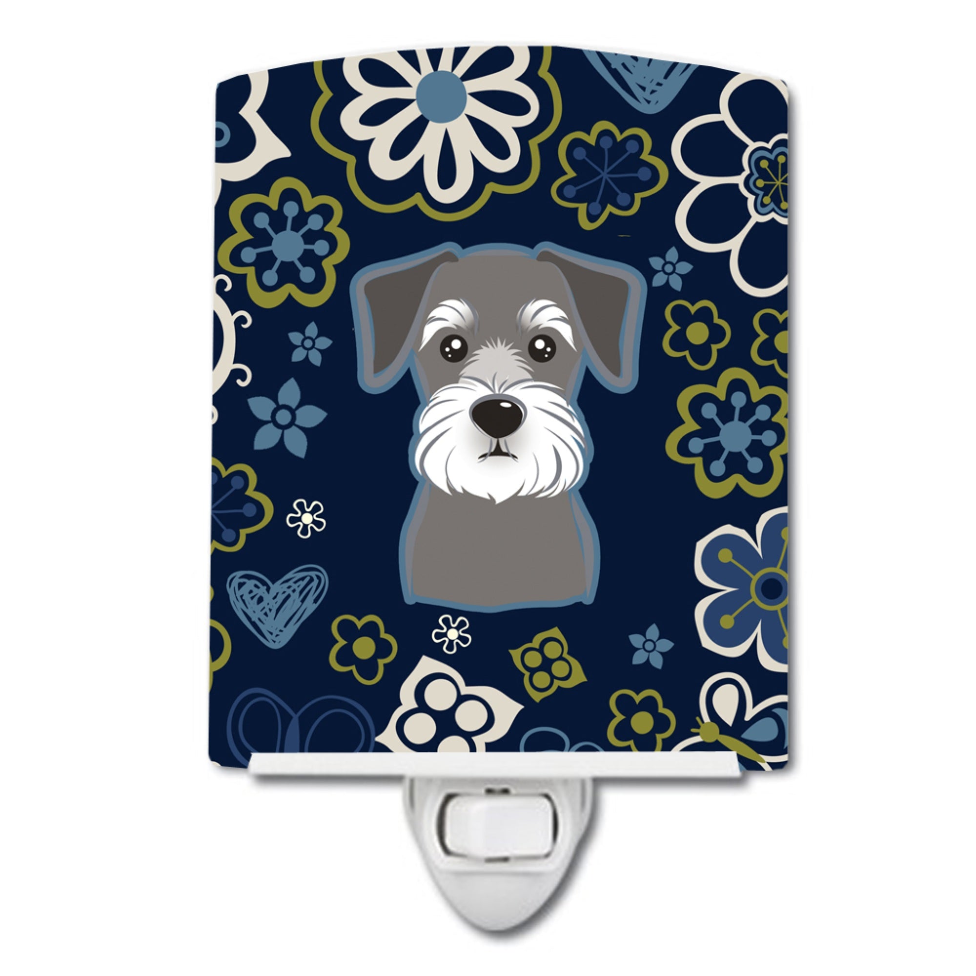  inchCarolines Treasures Blue Flowers Schnauzer Ceramic Night Light, 6x4, Multicolor inch
