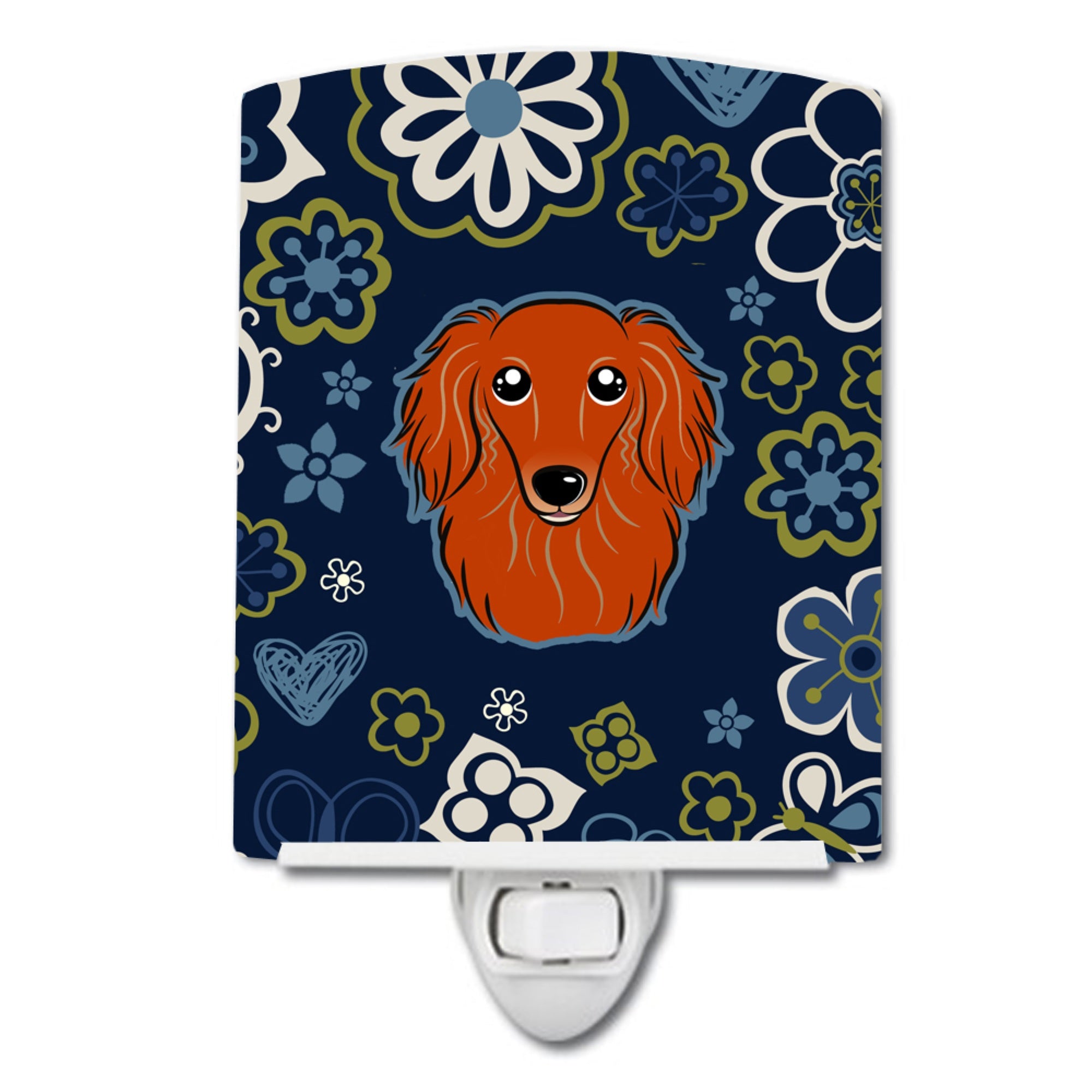  inchCarolines Treasures Blue Flowers Longhair Red Dachshund Ceramic Night Light, 6x4, Multicolor inch