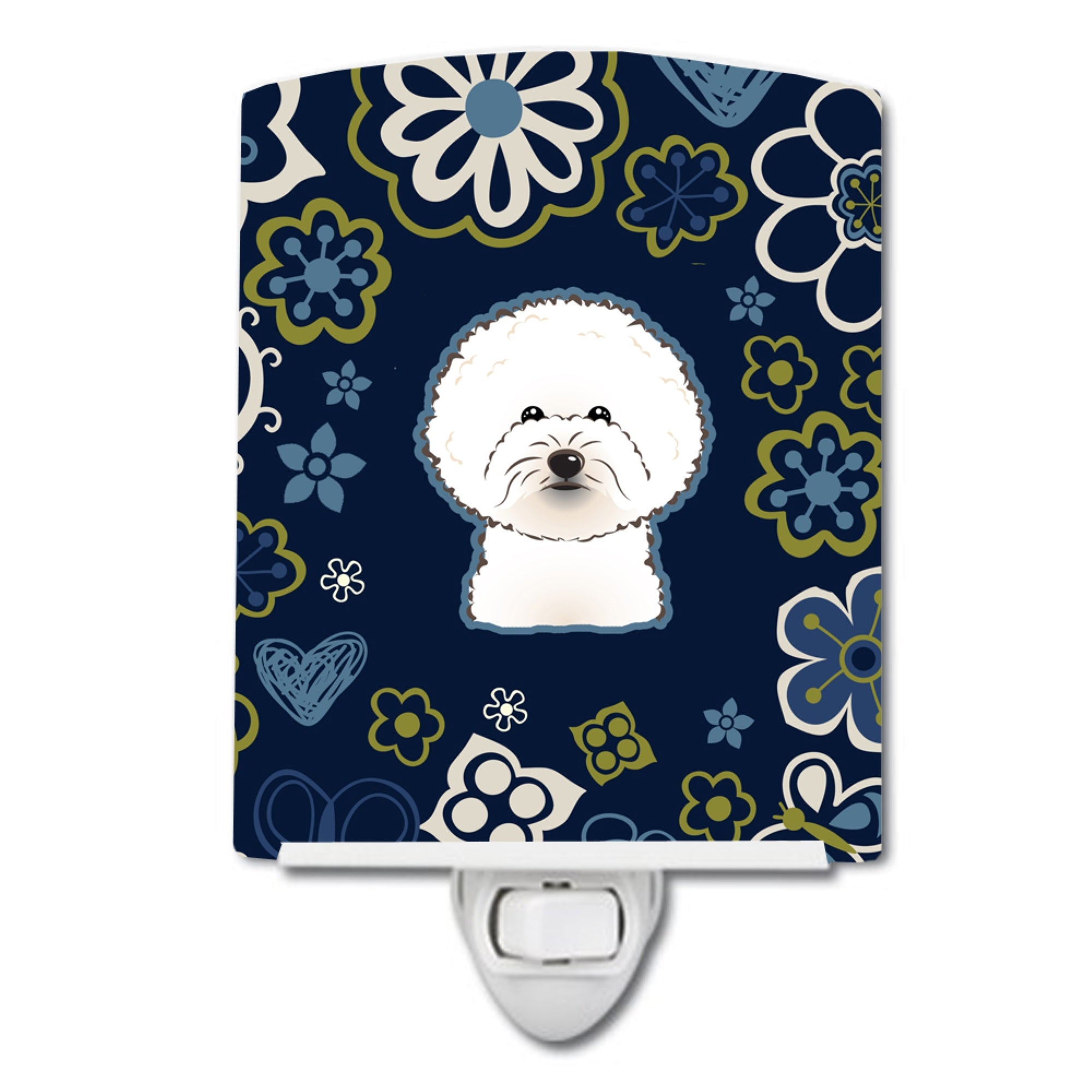  inchCarolines Treasures Blue Flowers Bichon Frise Ceramic Night Light, 6x4, Multicolor inch