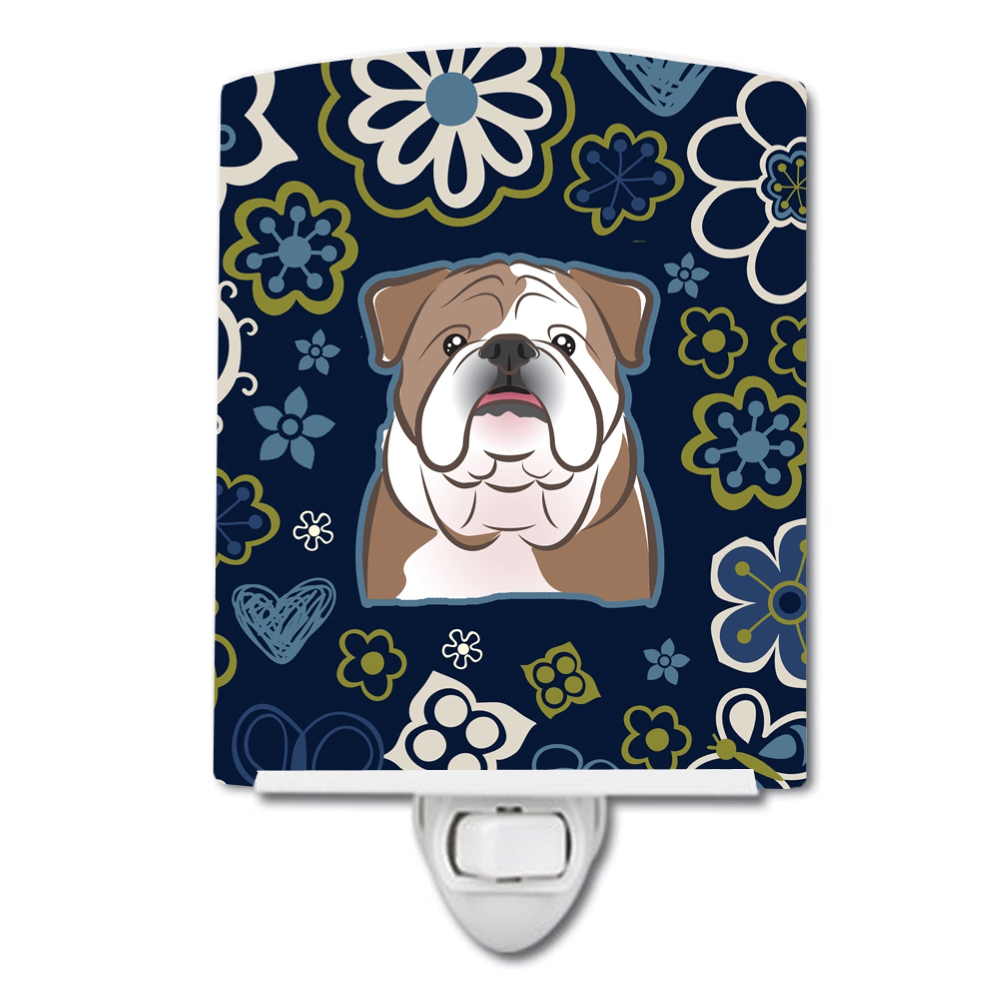  inchCarolines Treasures Blue Flowers English Bulldog Ceramic Night Light, 6x4, Multicolor inch