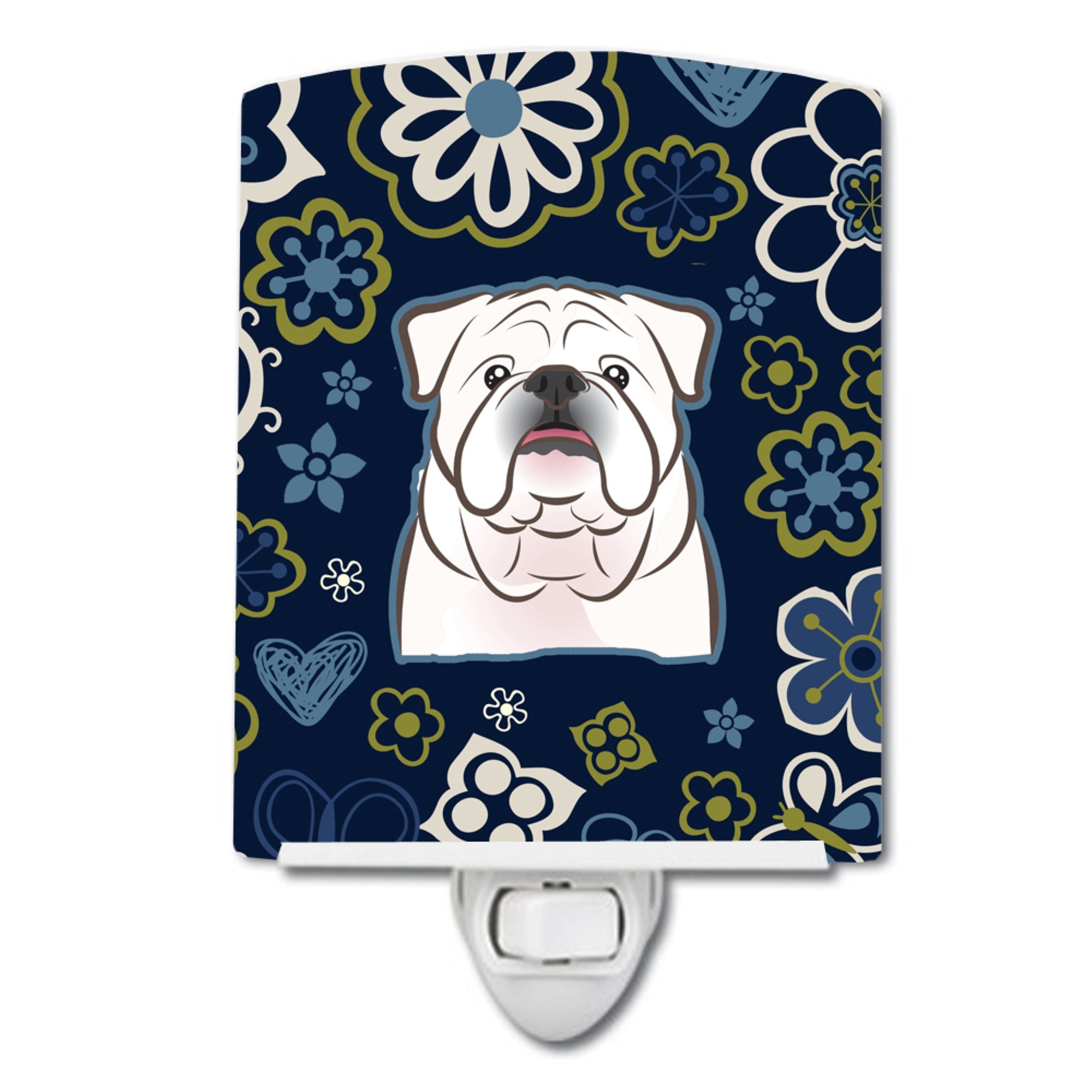  inchCarolines Treasures Blue Flowers White English Bulldog Ceramic Night Light, 6x4, Multicolor inch