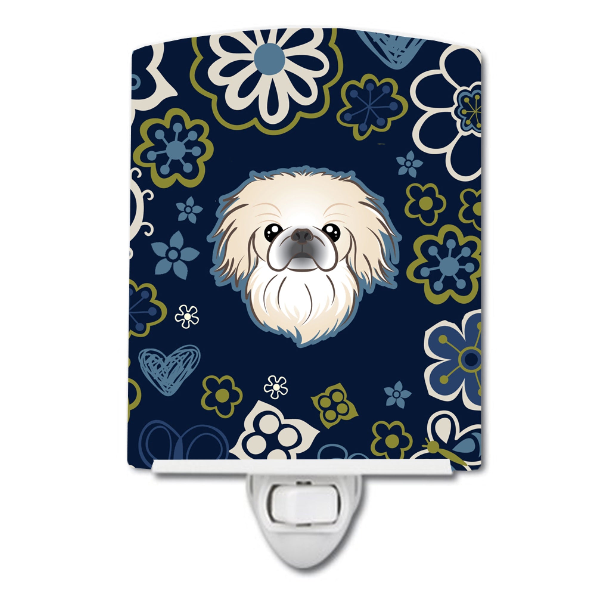  inchCarolines Treasures Blue Flowers Pekingese Ceramic Night Light, 6x4, Multicolor inch