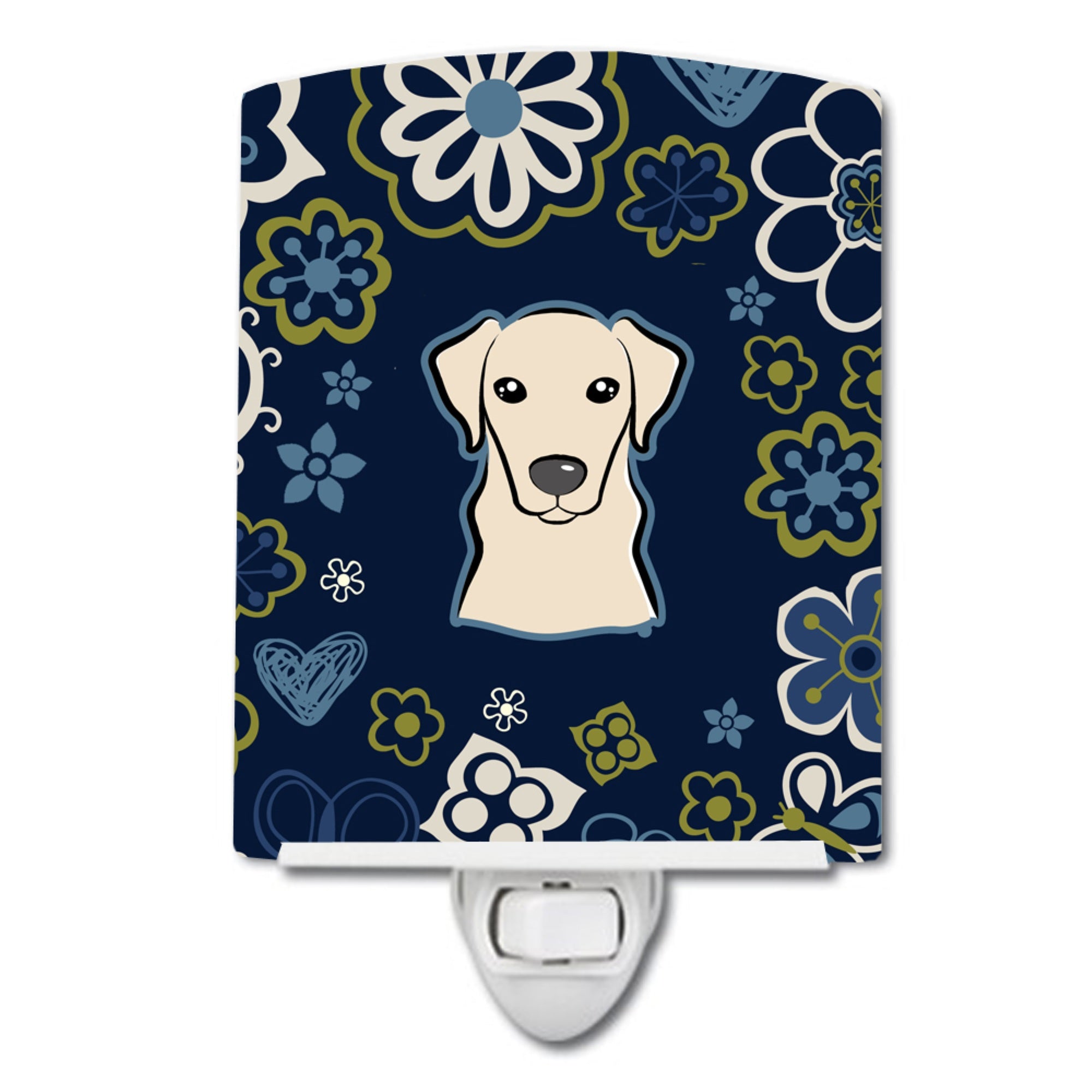 inchCarolines Treasures Blue Flowers Yellow Labrador Ceramic Night Light, 6x4, Multicolor inch