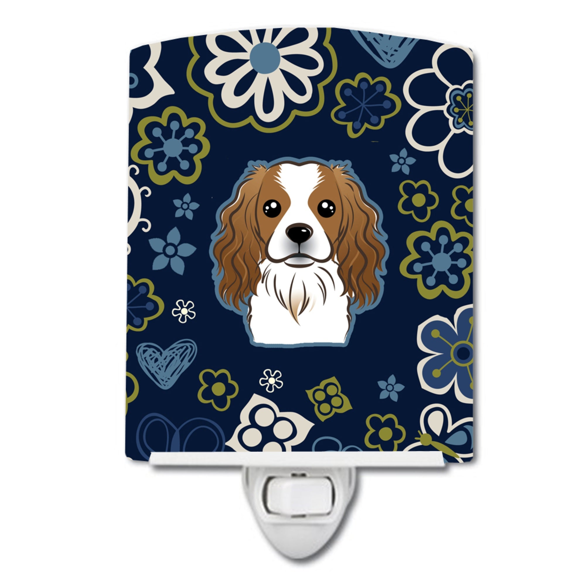 inchCarolines Treasures Blue Flowers Cavalier Spaniel Ceramic Night Light, 6x4, Multicolor inch