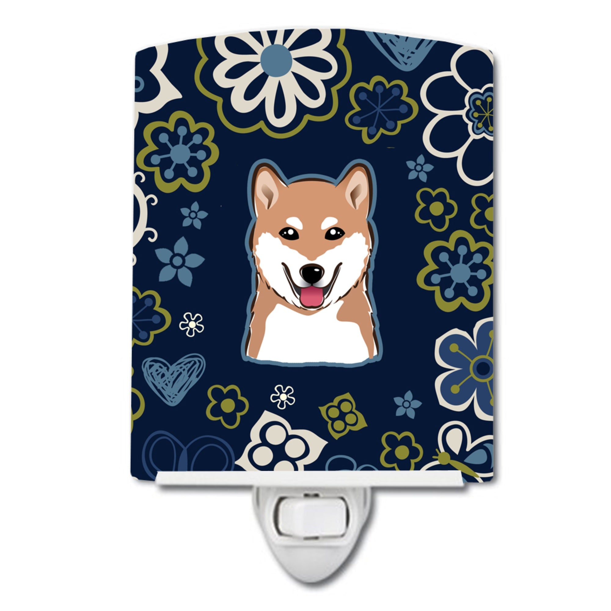  inchCarolines Treasures Blue Flowers Shiba Inu Ceramic Night Light, 6x4, Multicolor inch