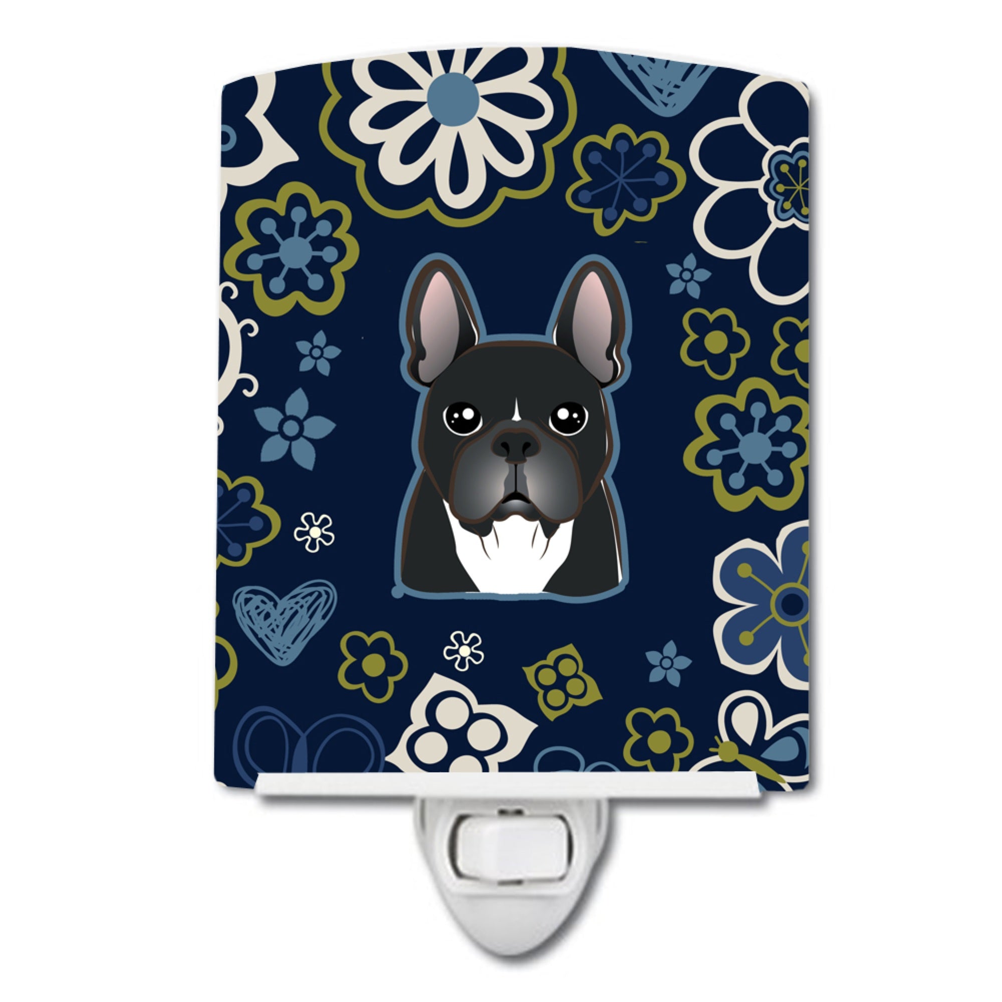  inchCarolines Treasures Blue Flowers French Bulldog Ceramic Night Light, 6x4, Multicolor inch