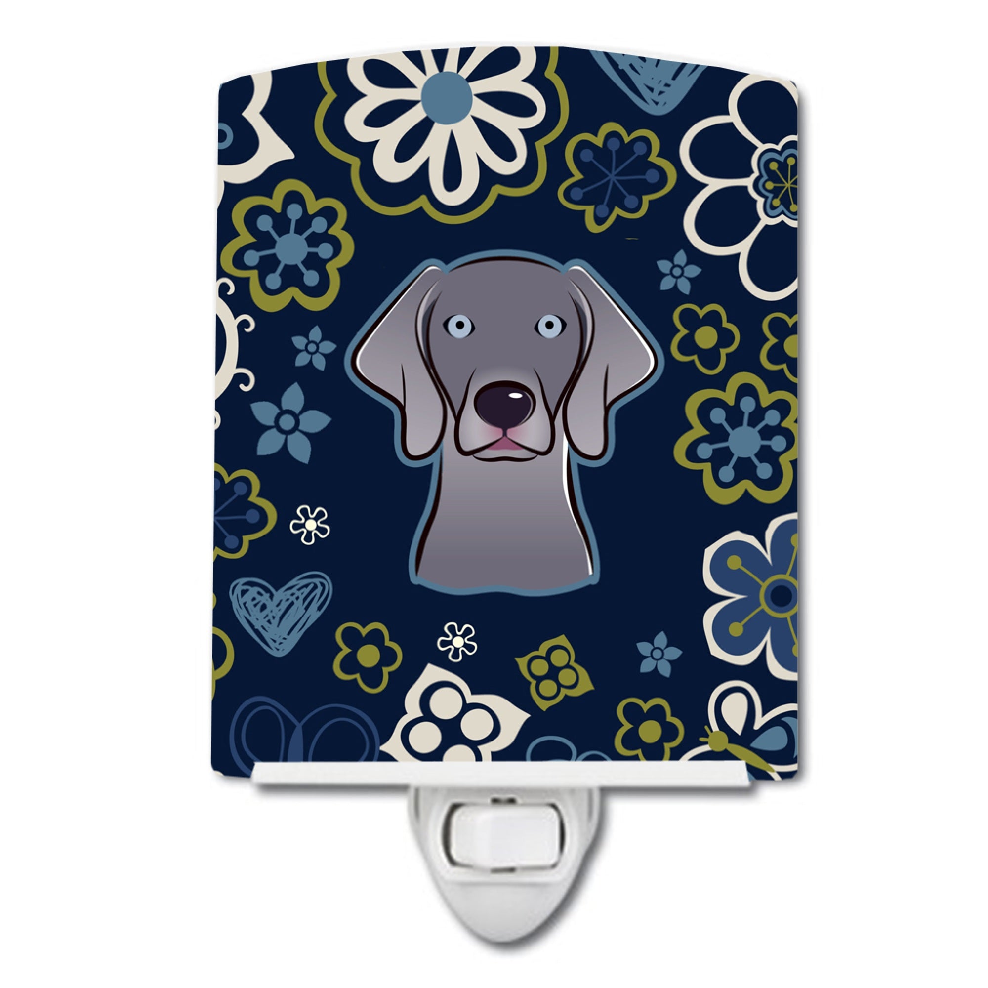  inchCarolines Treasures Blue Flowers Weimaraner Ceramic Night Light, 6x4, Multicolor inch