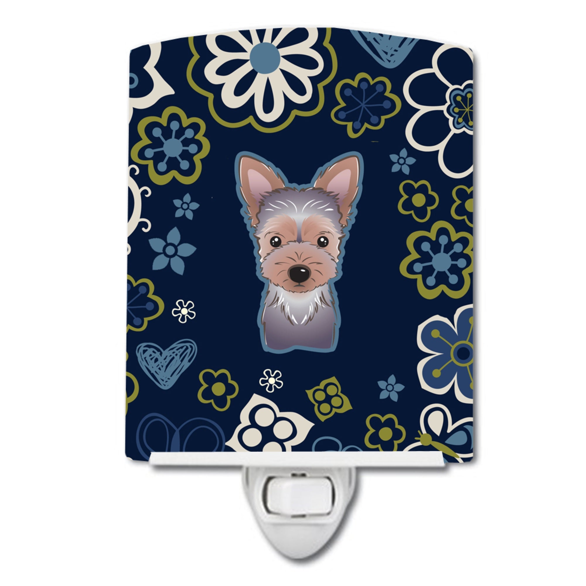  inchCarolines Treasures Blue Flowers Yorkie Puppy Ceramic Night Light, 6x4, Multicolor inch
