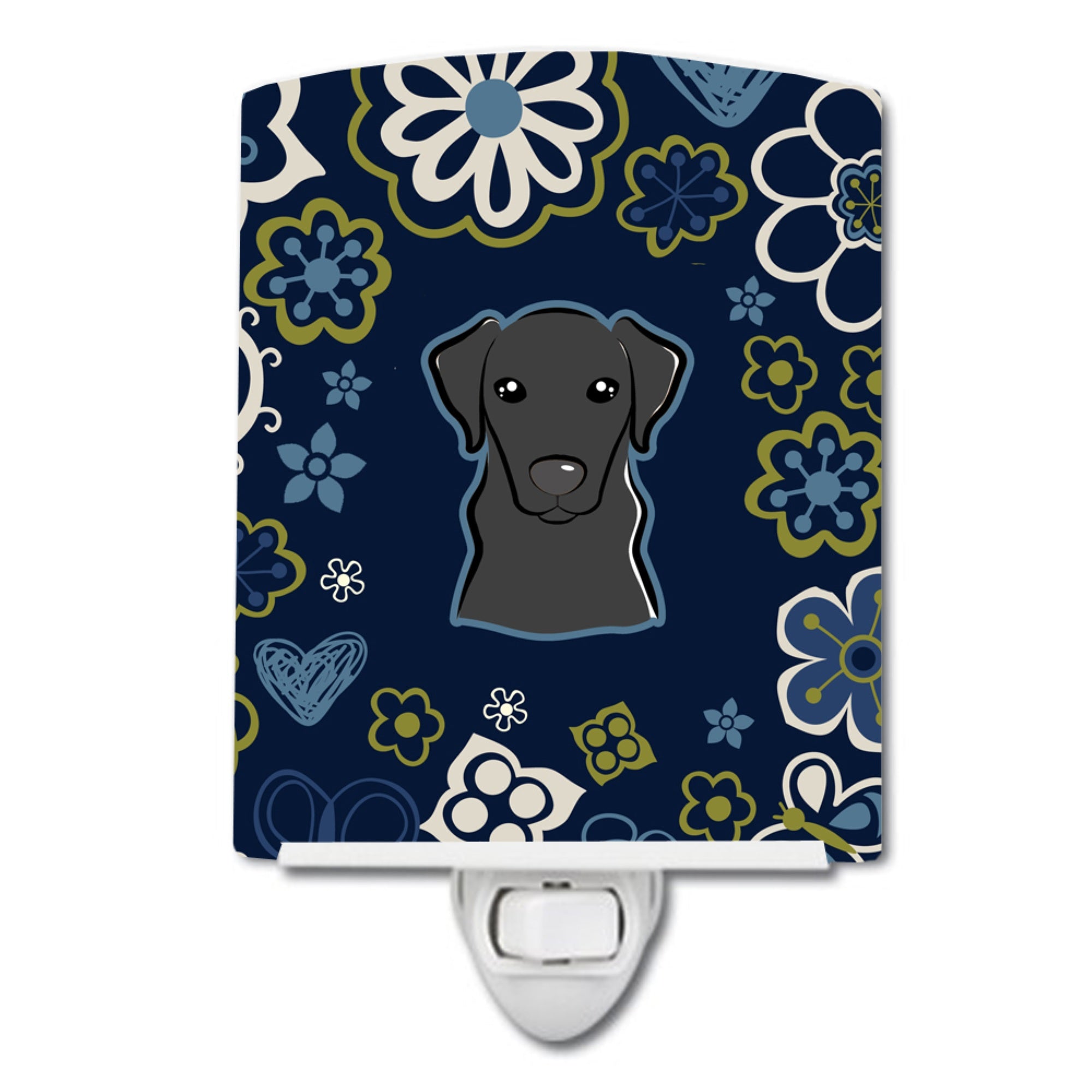  inchCarolines Treasures Blue Flowers Black Labrador Ceramic Night Light, 6x4, Multicolor inch