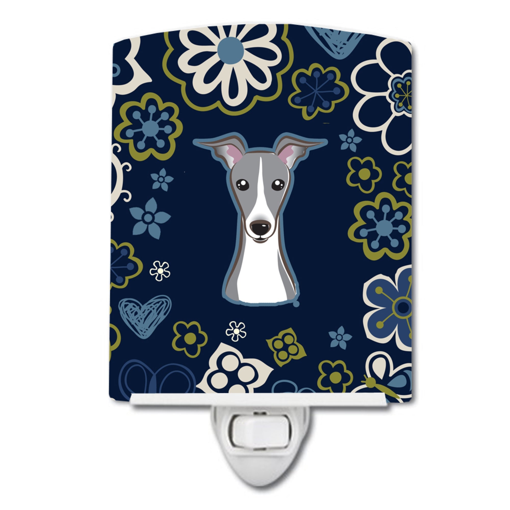  inchCarolines Treasures Blue Flowers Italian Greyhound Ceramic Night Light, 6x4, Multicolor inch
