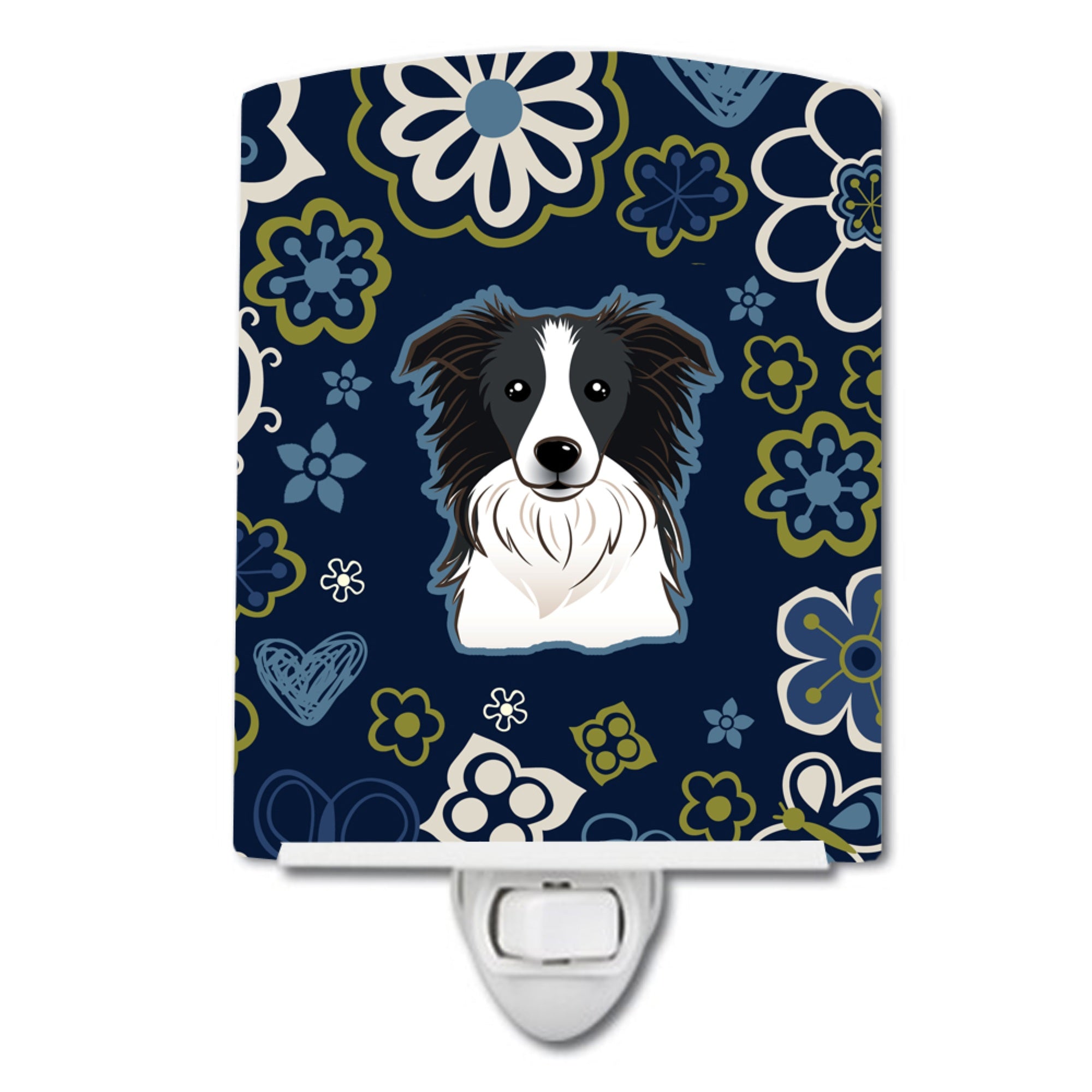  inchCarolines Treasures Blue Flowers Border Collie Ceramic Night Light, 6x4, Multicolor inch