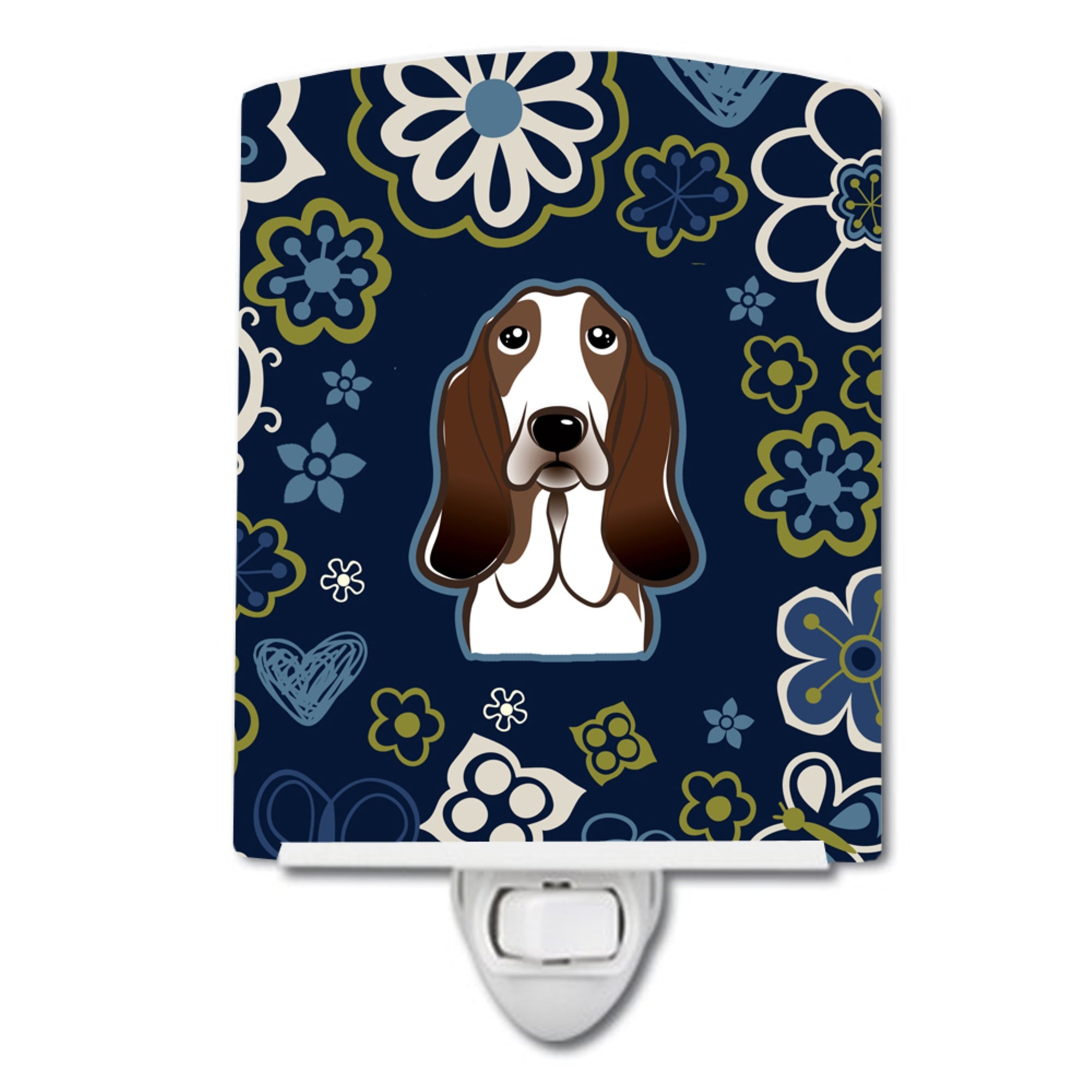  inchCarolines Treasures Blue Flowers Basset Hound Ceramic Night Light, 6x4, Multicolor inch