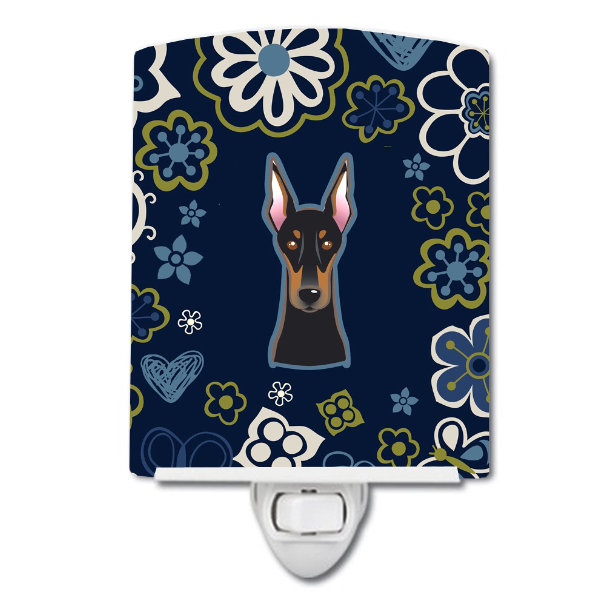  inchCarolines Treasures Blue Flowers Doberman Pinscher Ceramic Night Light, 6x4, Multicolor inch