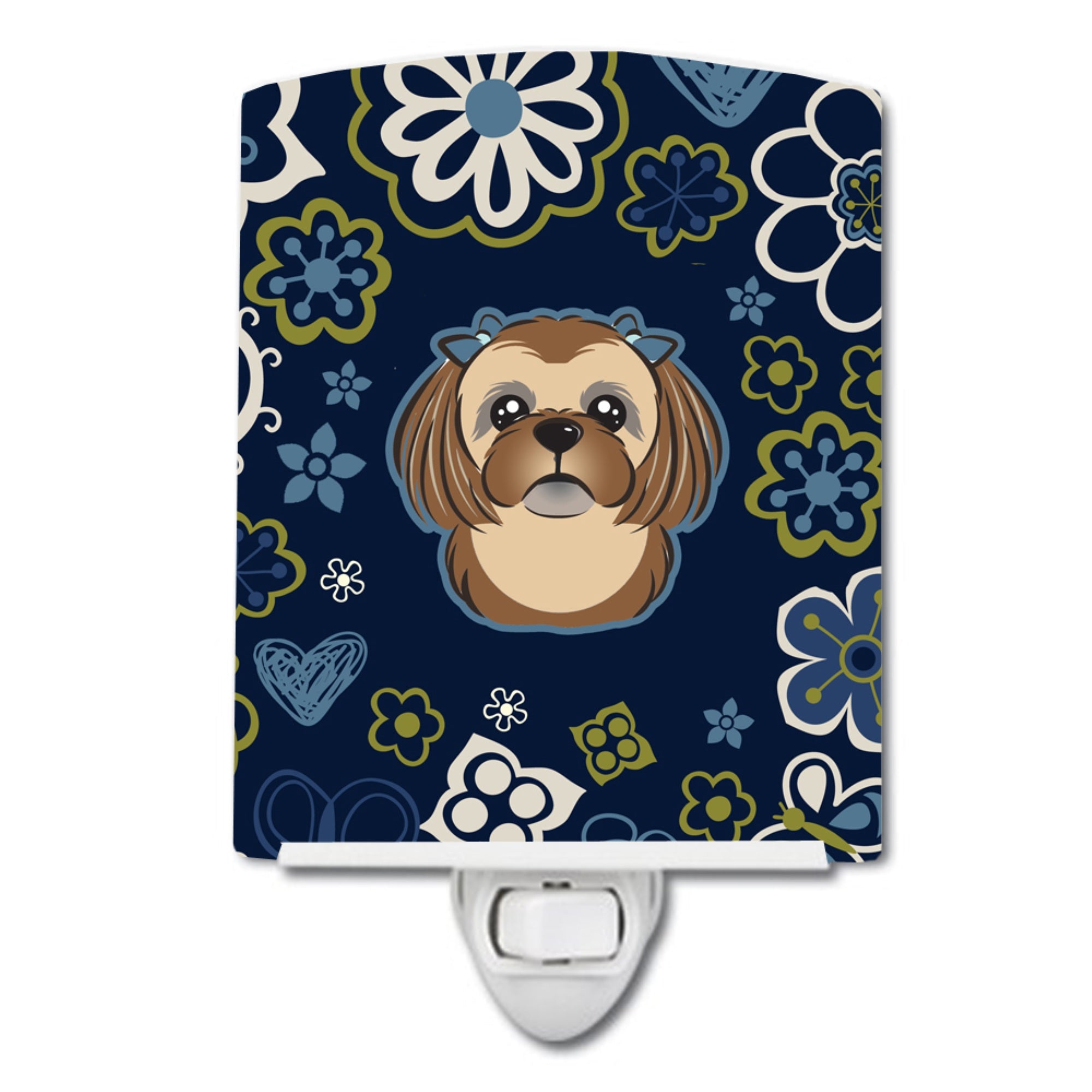  inchCarolines Treasures Blue Flowers Chocolate Brown Shih Tzu Ceramic Night Light, 6x4, Multicolor inch