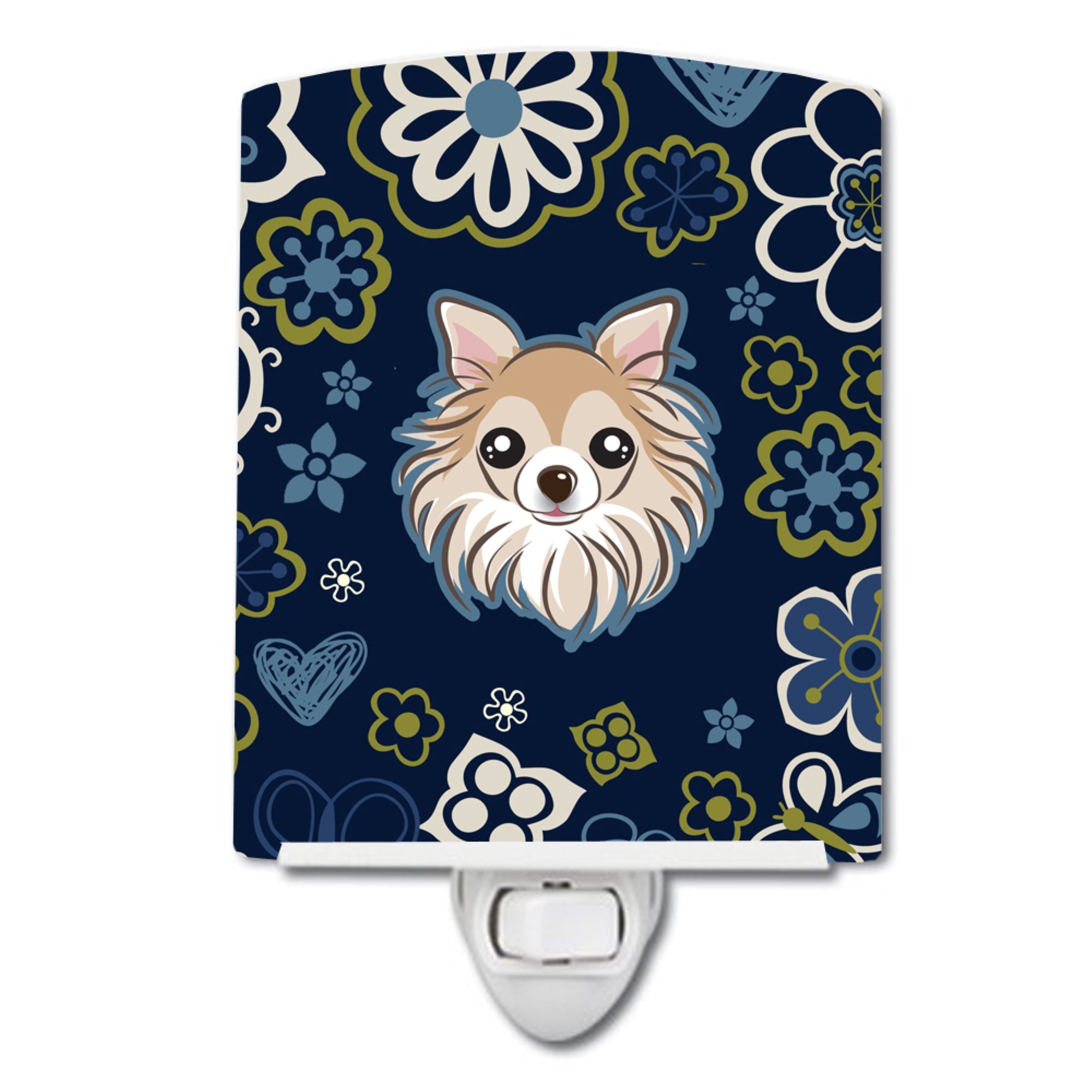  inchCarolines Treasures Blue Flowers Chihuahua Ceramic Night Light, 6x4, Multicolor inch