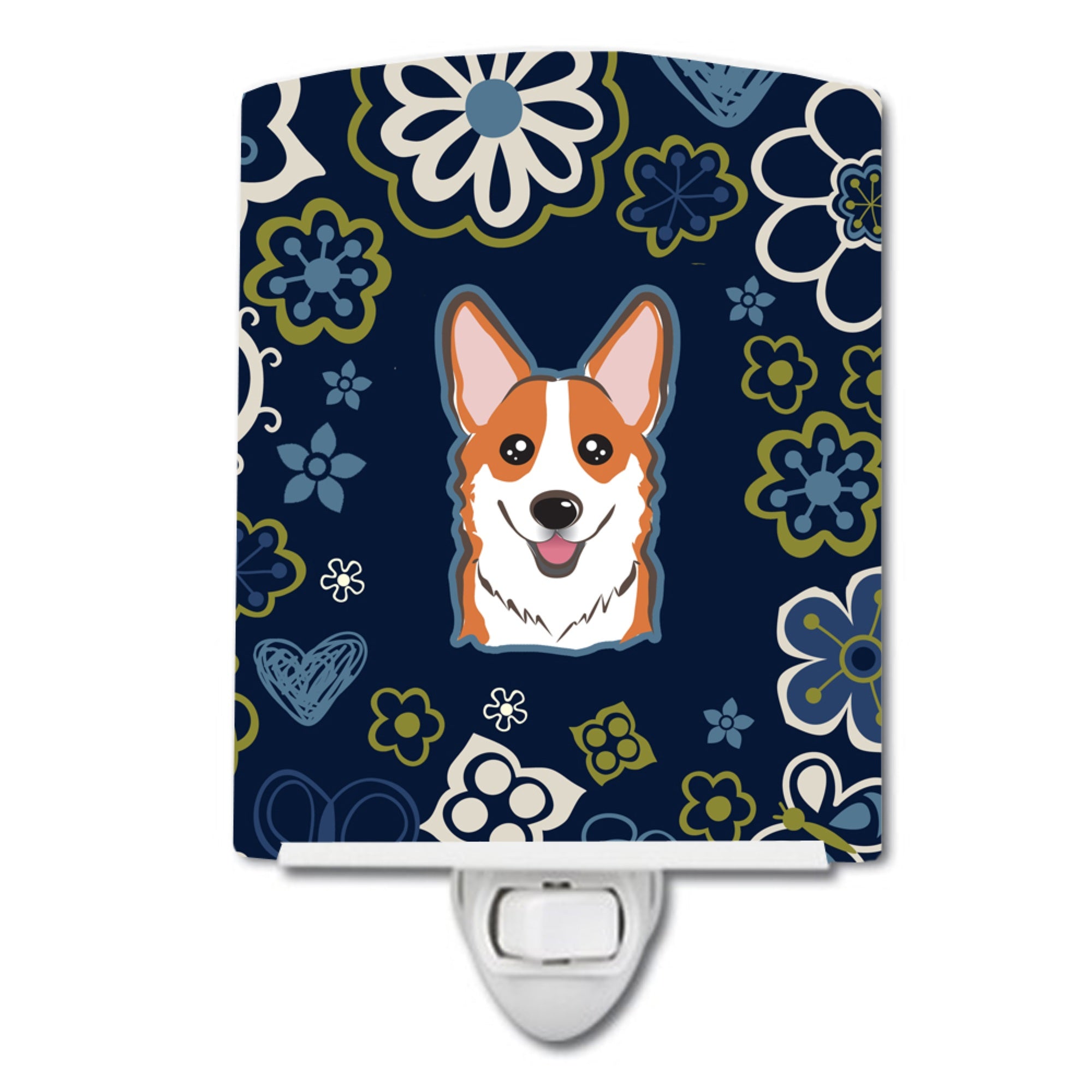 inchCarolines Treasures Blue Flowers Red Corgi Ceramic Night Light, 6x4, Multicolor inch