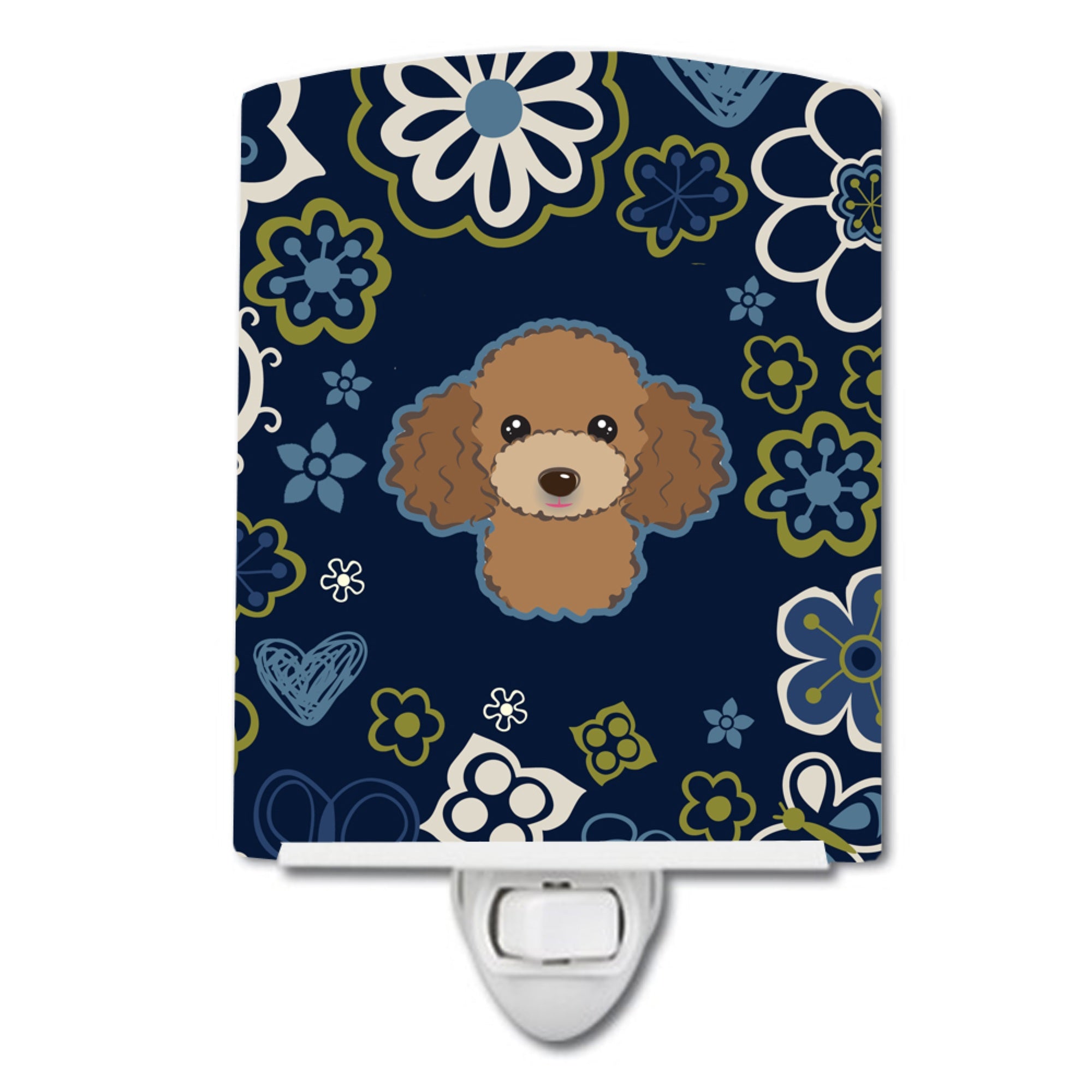  inchCarolines Treasures Blue Flowers Chocolate Brown Poodle Ceramic Night Light, 6x4, Multicolor inch