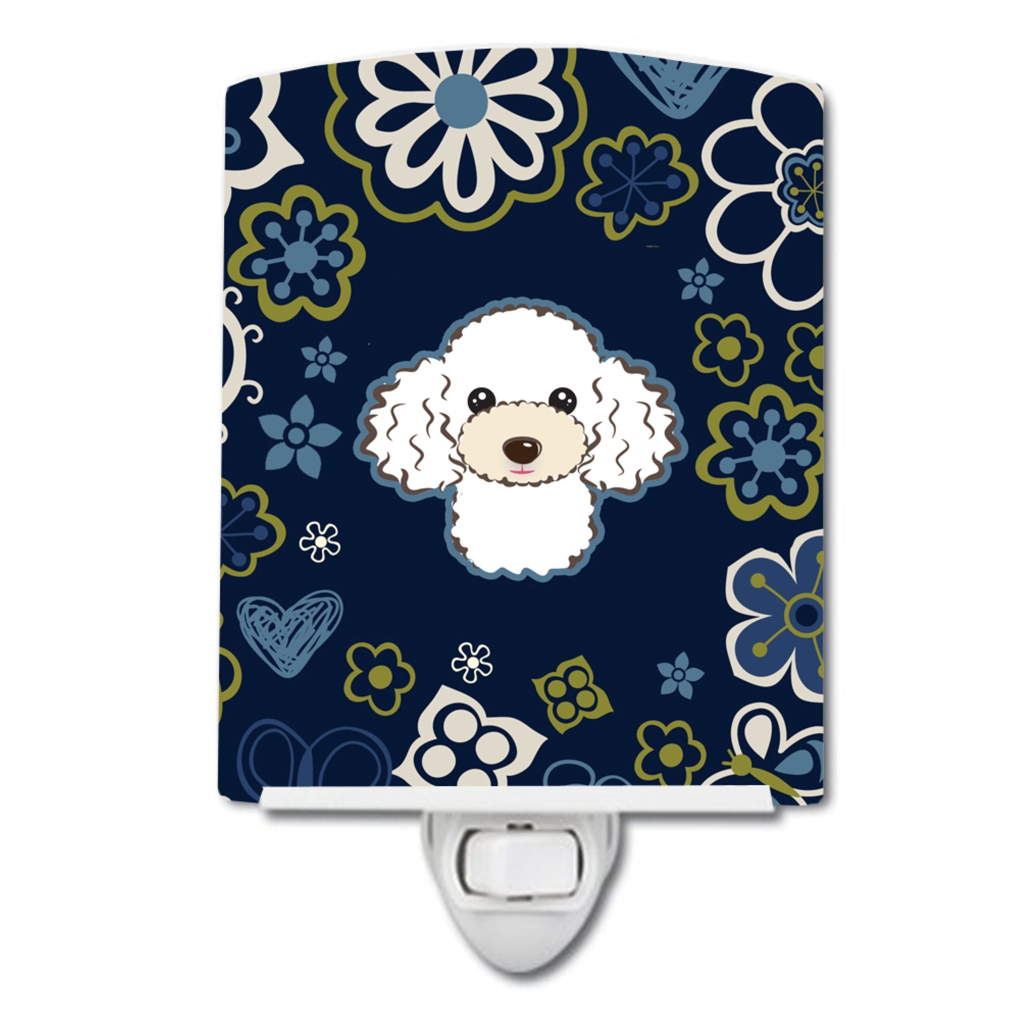  inchCarolines Treasures Blue Flowers White Poodle Ceramic Night Light, 6x4, Multicolor inch