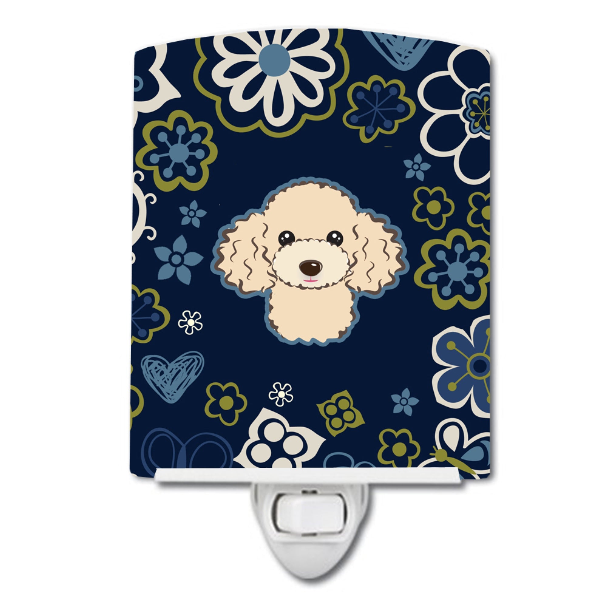  inchCarolines Treasures Blue Flowers Buff Poodle Ceramic Night Light, 6x4, Multicolor inch