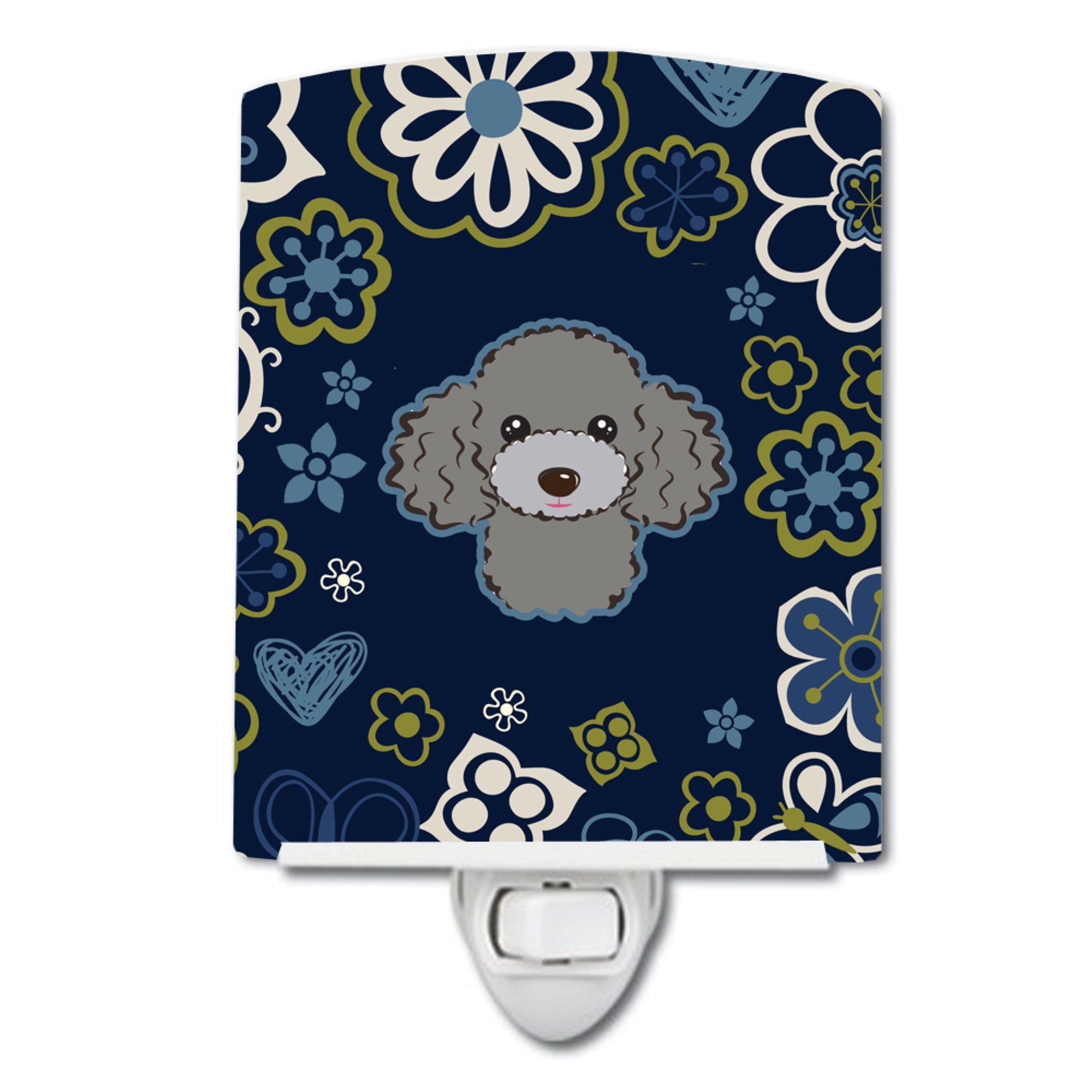  inchCarolines Treasures Blue Flowers Silver Gray Poodle Ceramic Night Light, 6x4, Multicolor inch