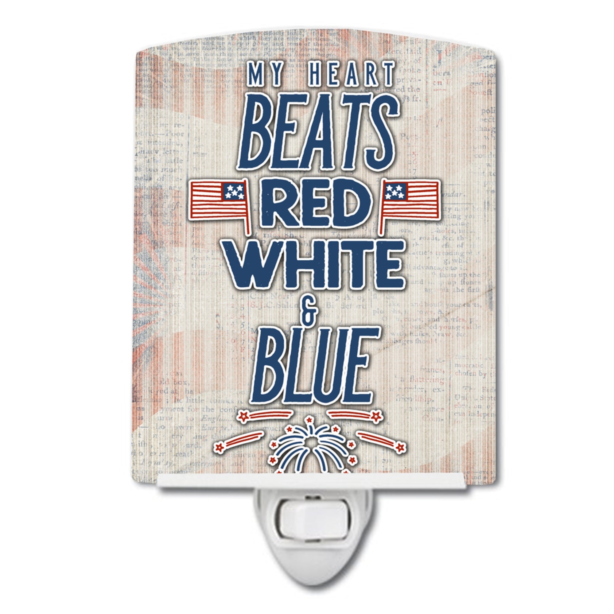  inchCarolines Treasures My Heart Beats Red White and Blue Ceramic Night Light, 6x4, Multicolor inch