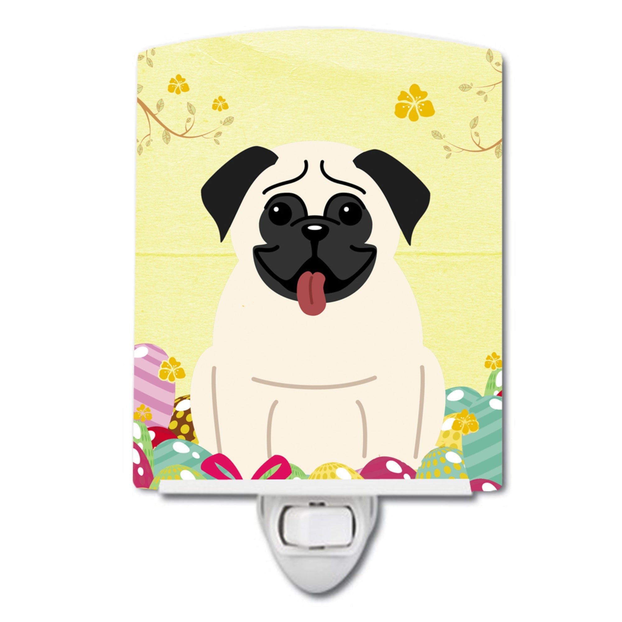  inchCarolines Treasures Easter Eggs Pug Cream Ceramic Night Light, 6x4, Multicolor inch