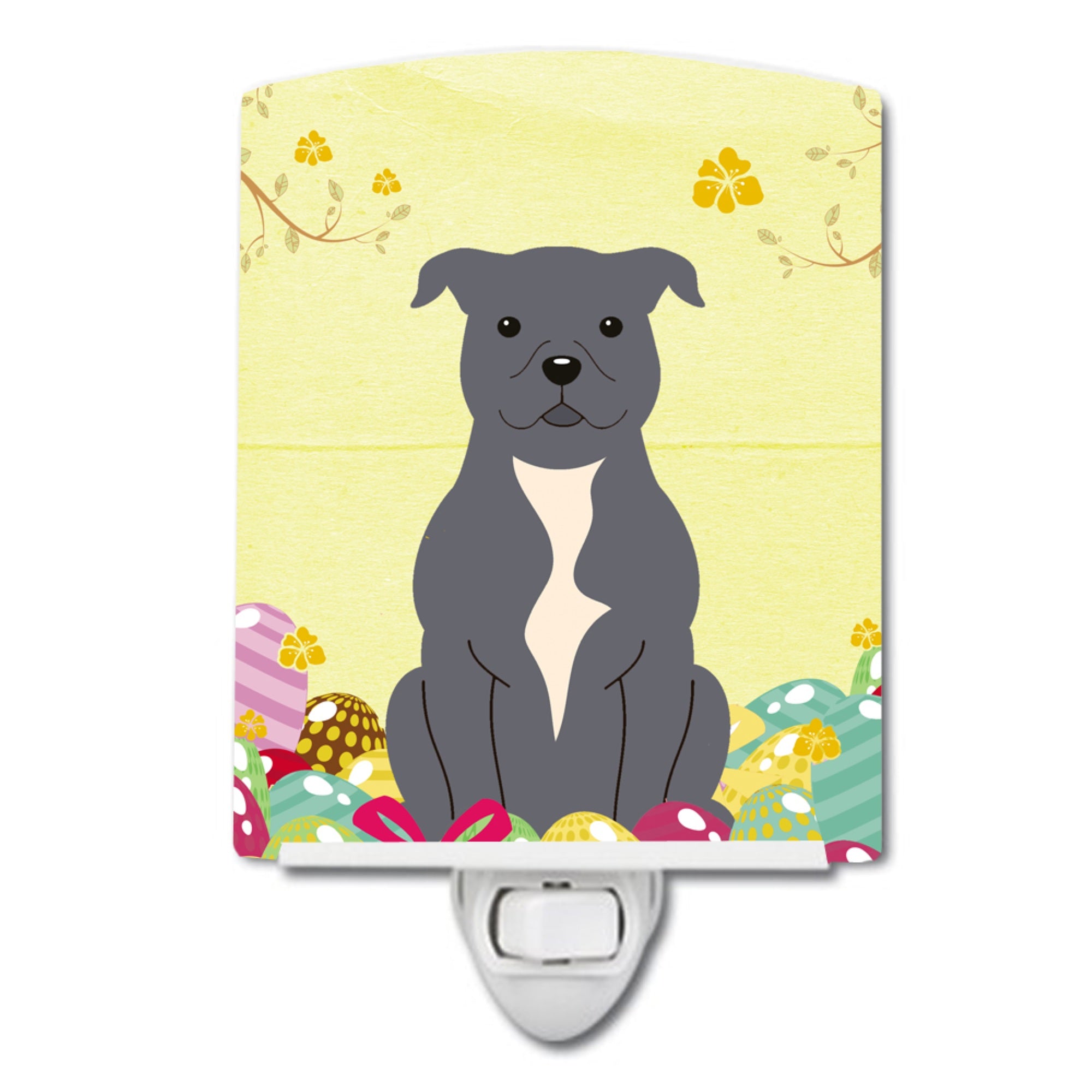  inchCarolines Treasures Easter Eggs Staffordshire Bull Terrier Blue Ceramic Night Light, 6x4, Multicolor inch