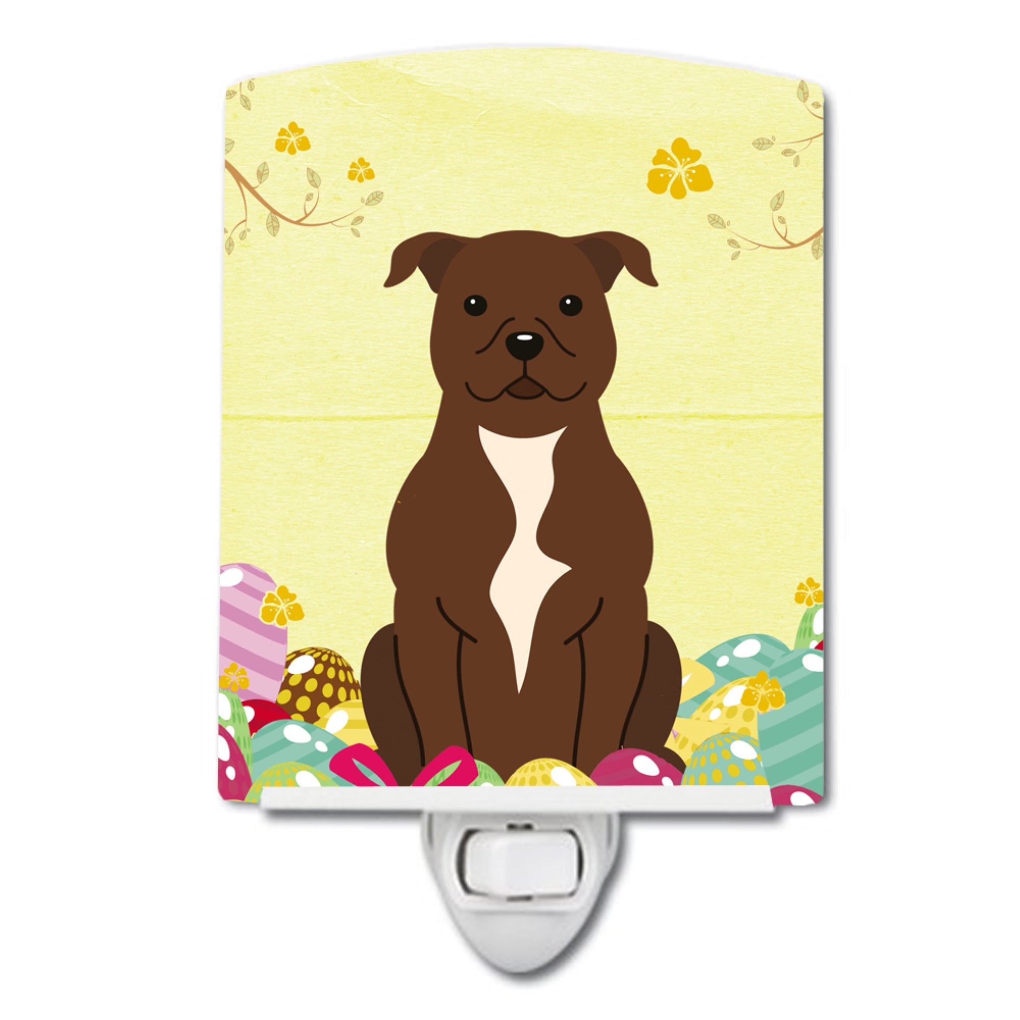  inchCarolines Treasures Easter Eggs Staffordshire Bull Terrier Chocolate Ceramic Night Light, 6x4, Multicolor inch