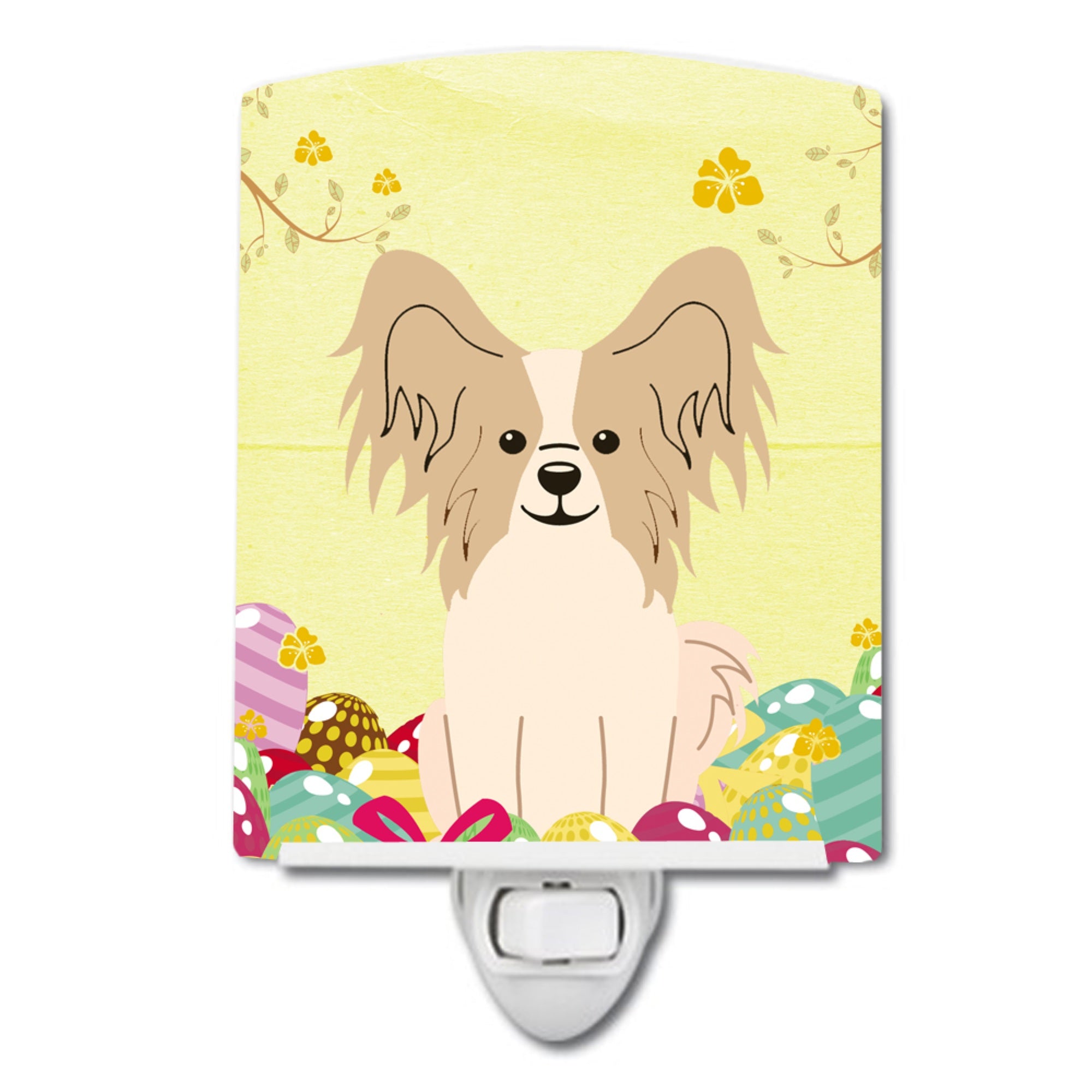  inchCarolines Treasures Easter Eggs Papillon Sable White Ceramic Night Light, 6x4, Multicolor inch