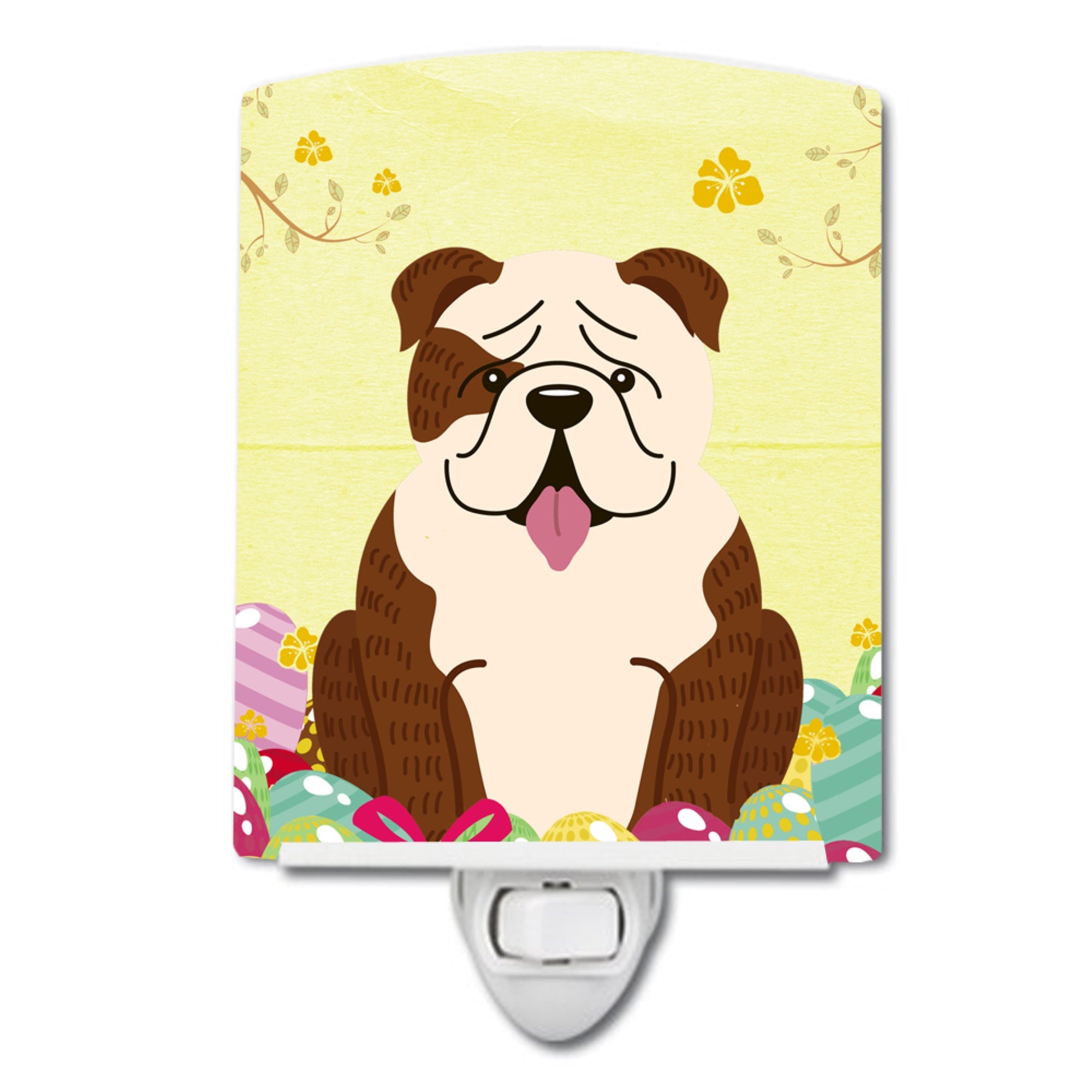  inchCarolines Treasures Easter Eggs English Bulldog Brindle White Ceramic Night Light, 6x4, Multicolor inch
