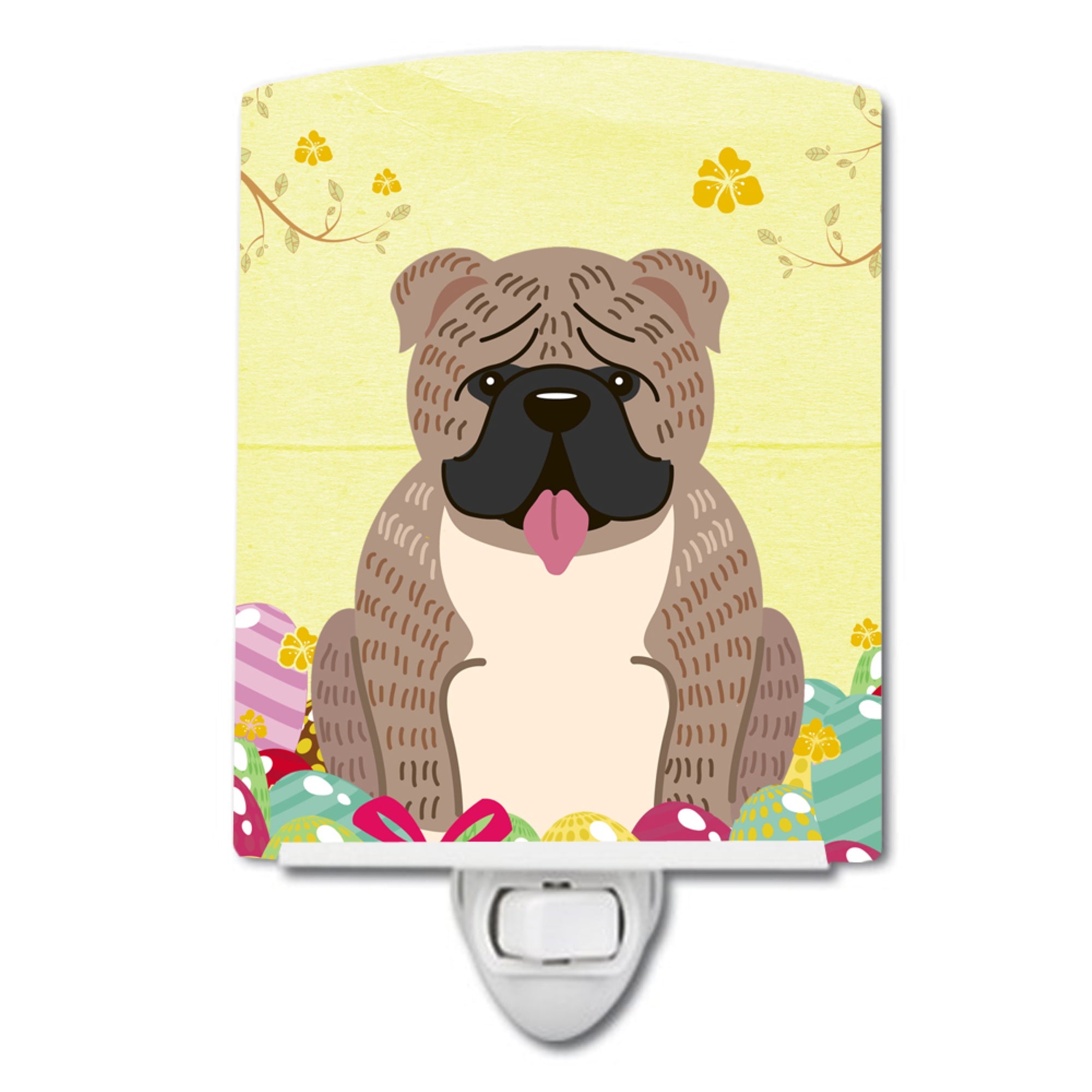  inchCarolines Treasures Easter Eggs English Bulldog Grey Brindle Ceramic Night Light, 6x4, Multicolor inch