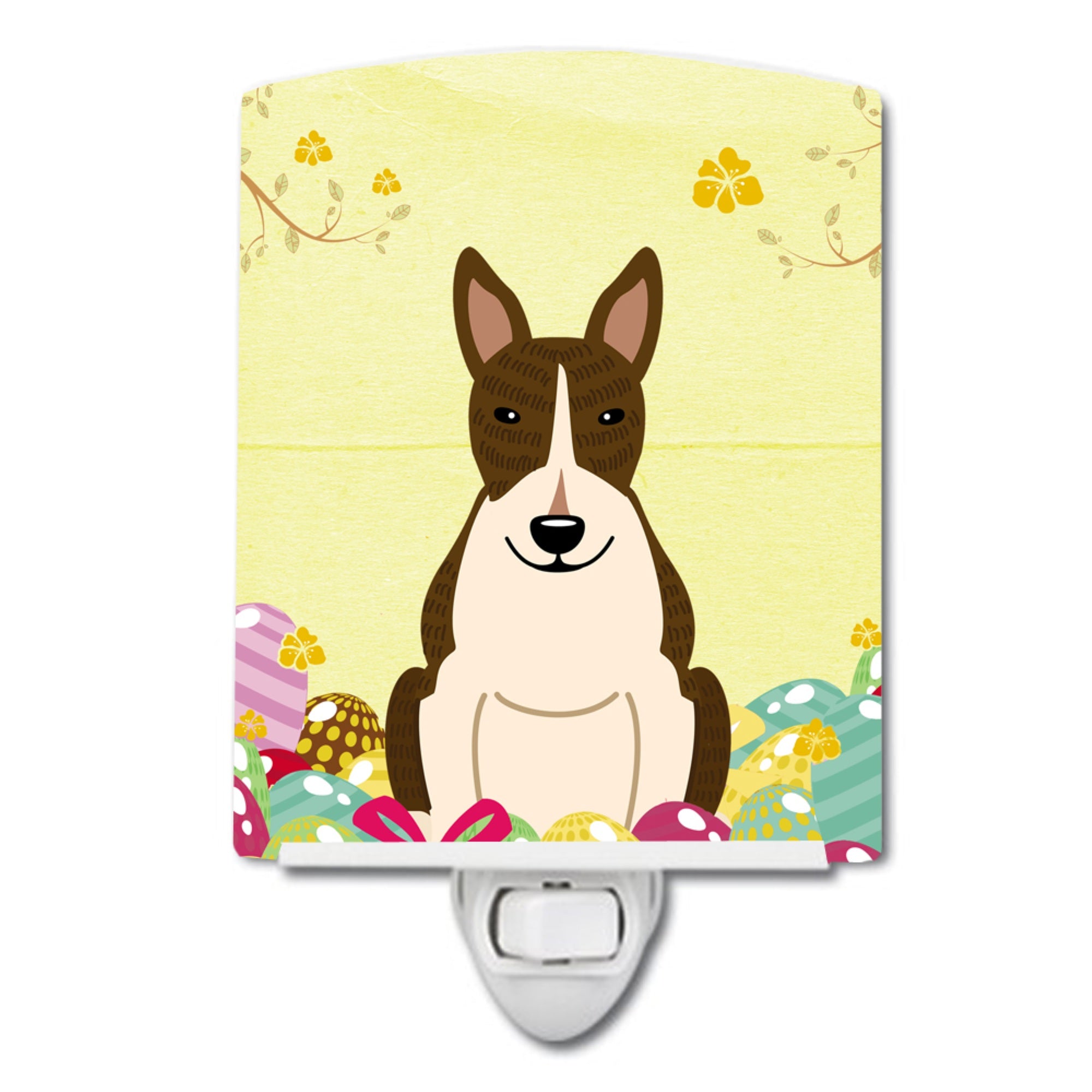  inchCarolines Treasures Easter Eggs Bull Terrier Dark Brindle Ceramic Night Light, 6x4, Multicolor inch