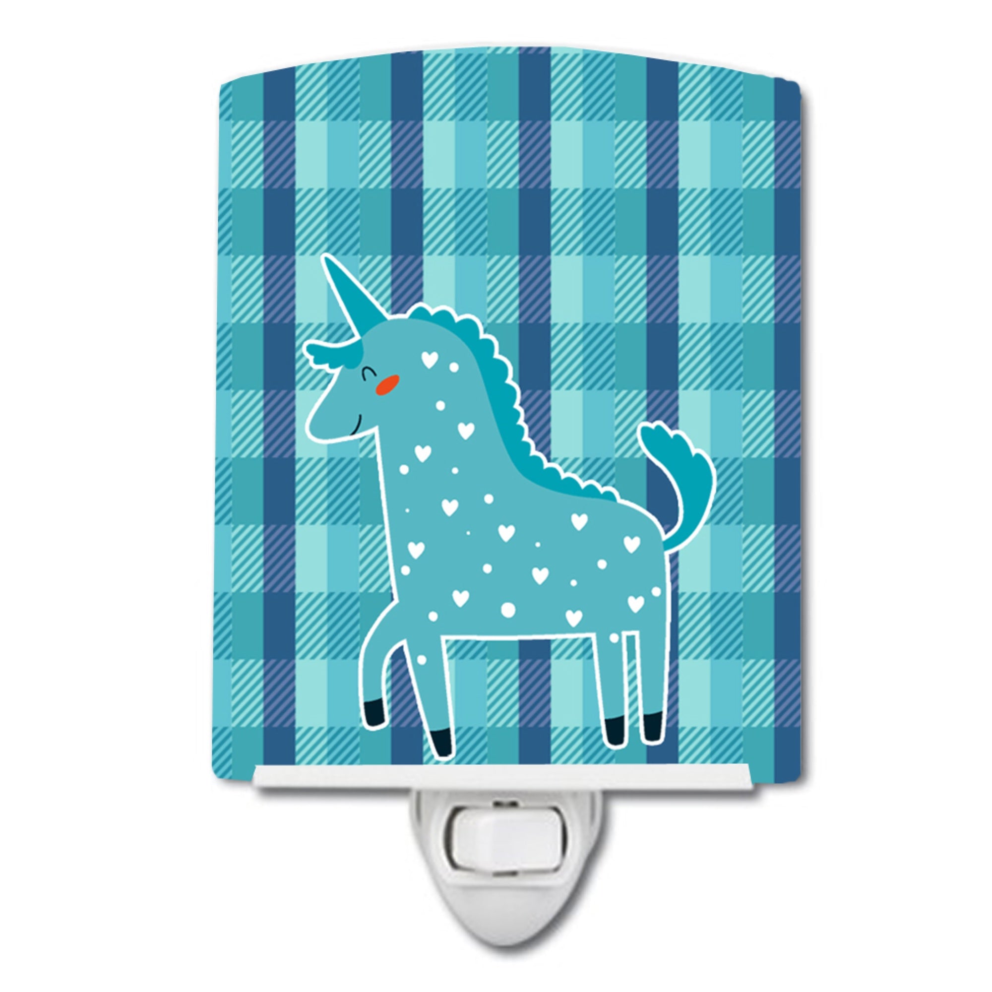  inchCarolines Treasures Unicorn Ceramic Night Light, Plaid, Blue, 6 inch inch x 4 inch inch inch