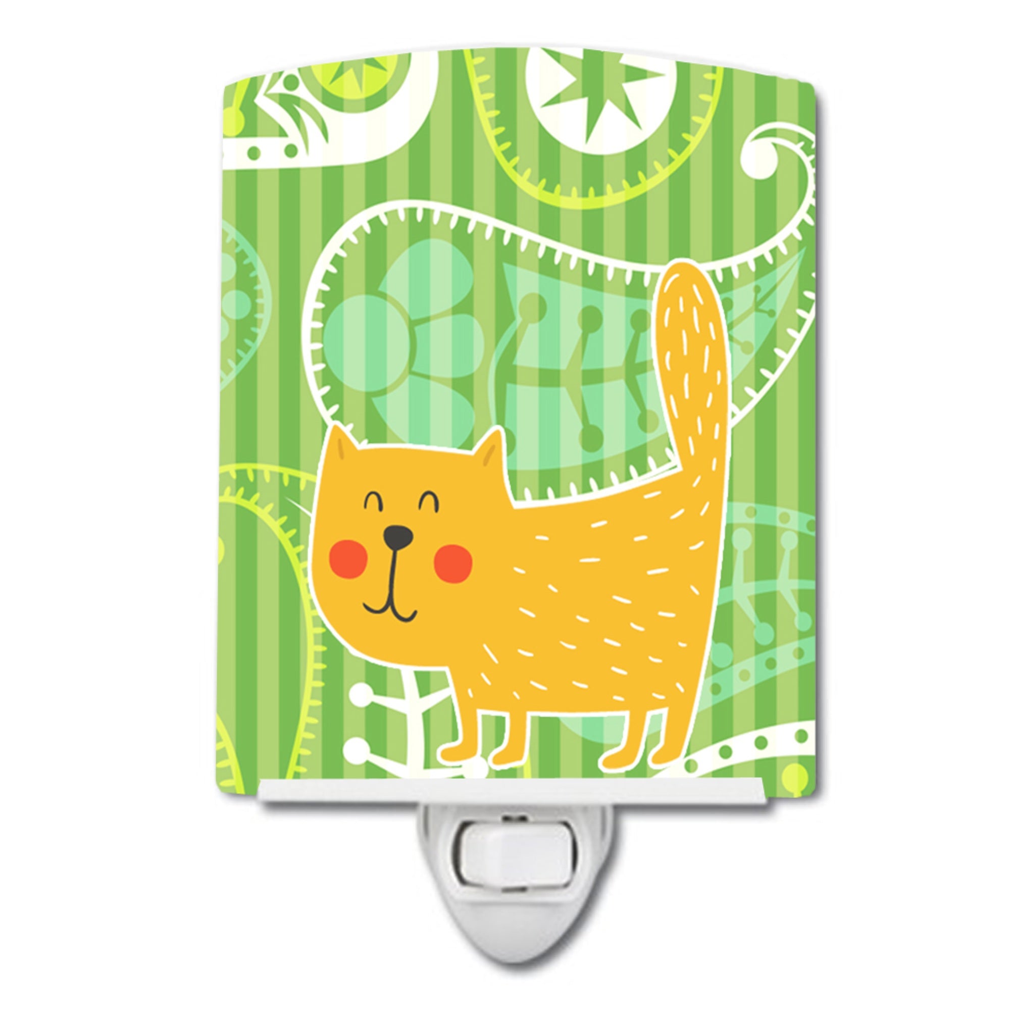  inchCarolines Treasures Cat Ceramic Night Light, Paisley, Green, 6 inch inch x 4 inch inch inch
