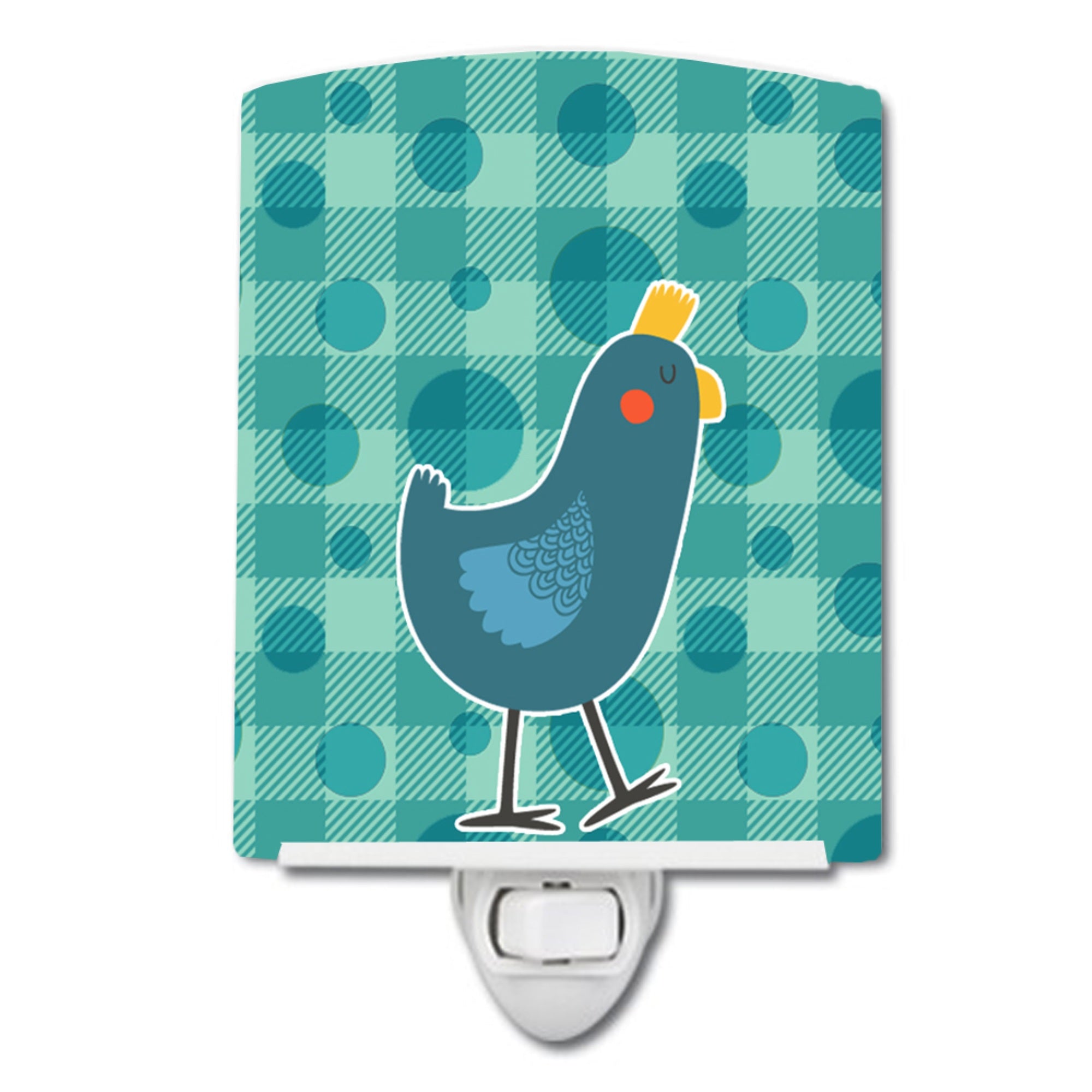  inchCarolines Treasures Polka Dot Ceramic Night Light, Chicken, Blue, 6 inch inch x 4 inch inch inch