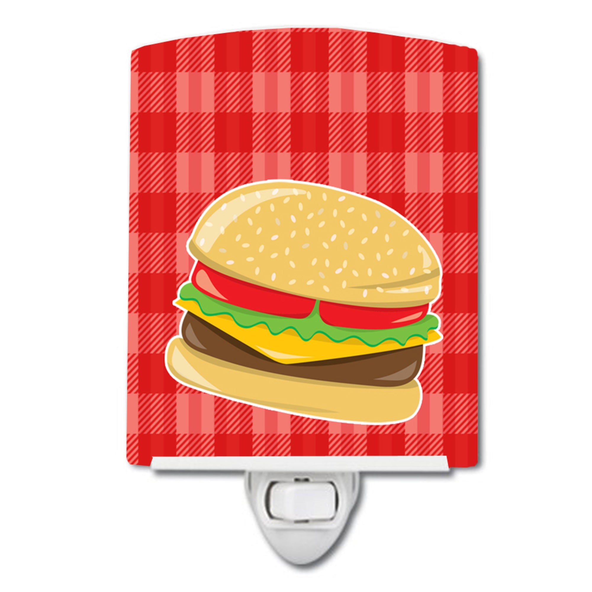  inchCarolines Treasures Hamburger Ceramic Night Light, Plaid, Red, 6 inch inch x 4 inch inch inch