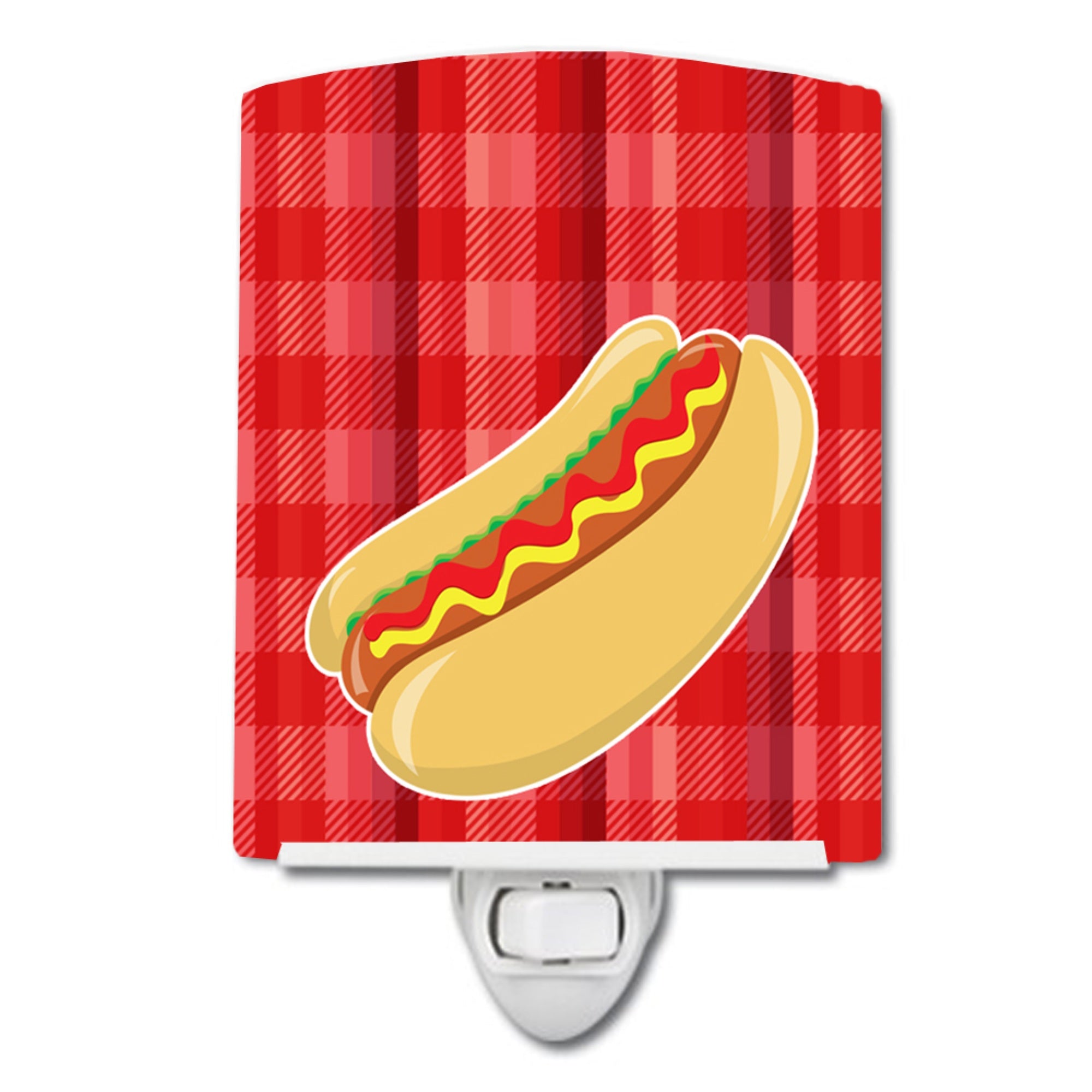  inchCarolines Treasures Hot Dog Ceramic Night Light, Plaid, Red, 6 inch inch x 4 inch inch inch