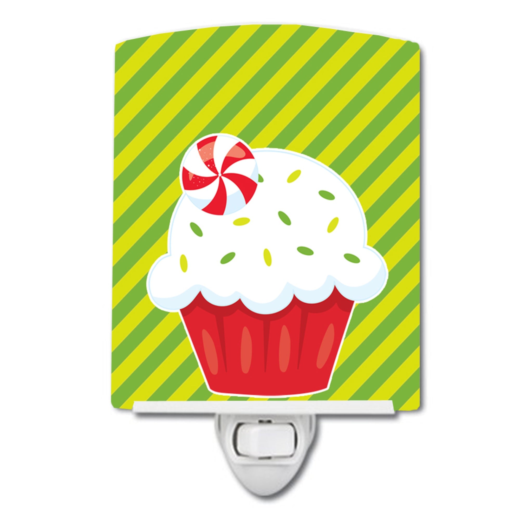  inchCarolines Treasures Christmas Ceramic Night Light, Peppermint Cupcake, Green, 6 inch inch x 4 inch inch inch