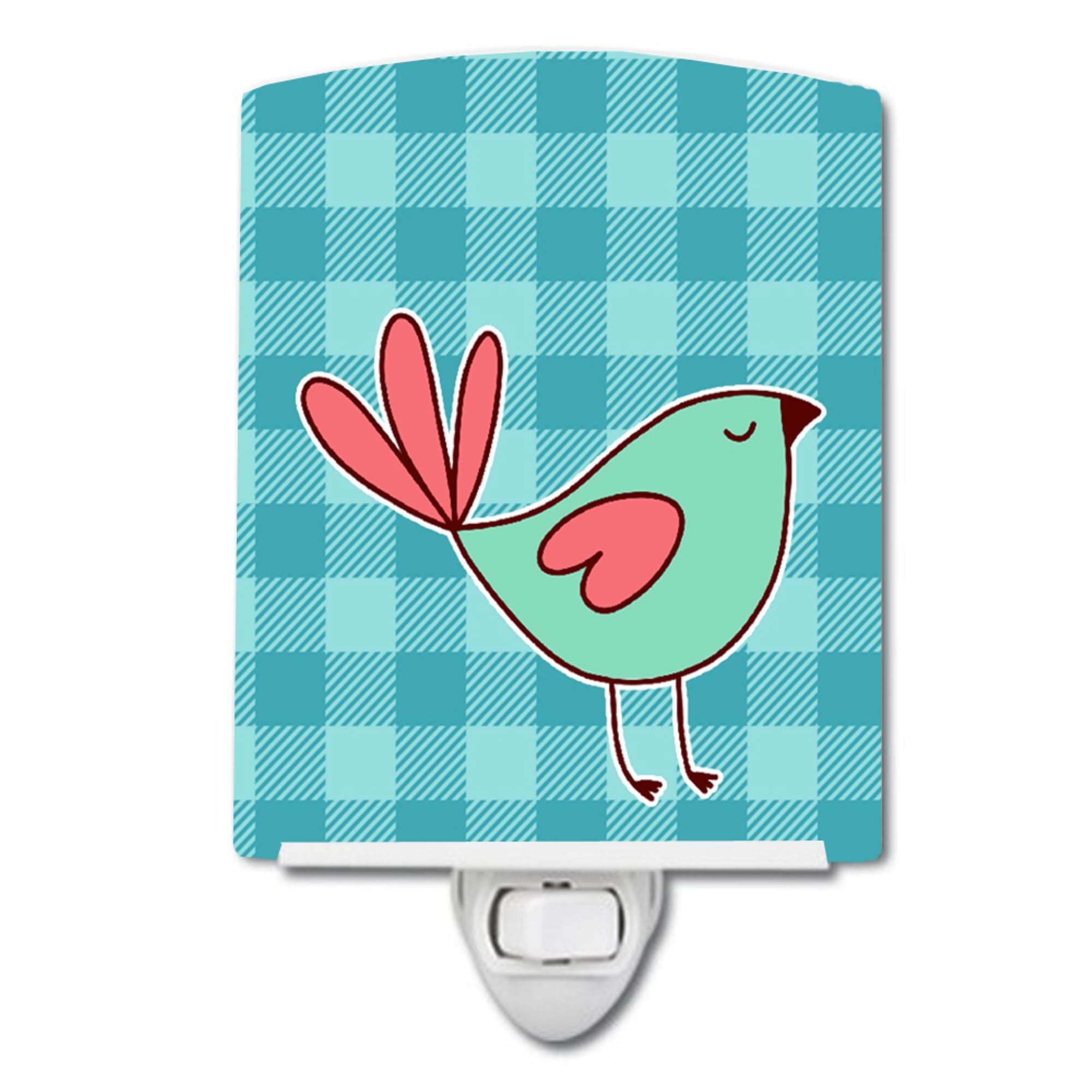  inchCarolines Treasures Bird Plaid Ceramic Night Light, Blue, 6 inch inch x 4 inch inch inch