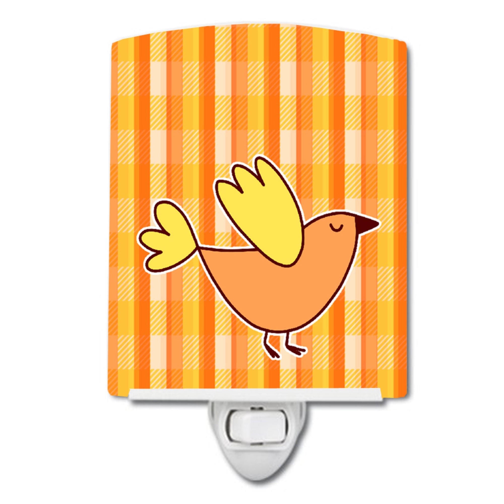  inchCarolines Treasures Bird Plaid Ceramic Night Light, Orange, 6 inch inch x 4 inch inch inch