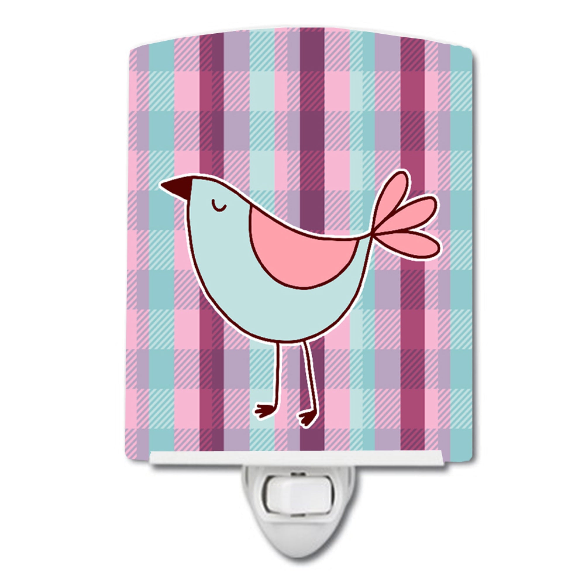  inchCarolines Treasures Bird Plaid Ceramic Night Light, Purple, 6 inch inch x 4 inch inch inch
