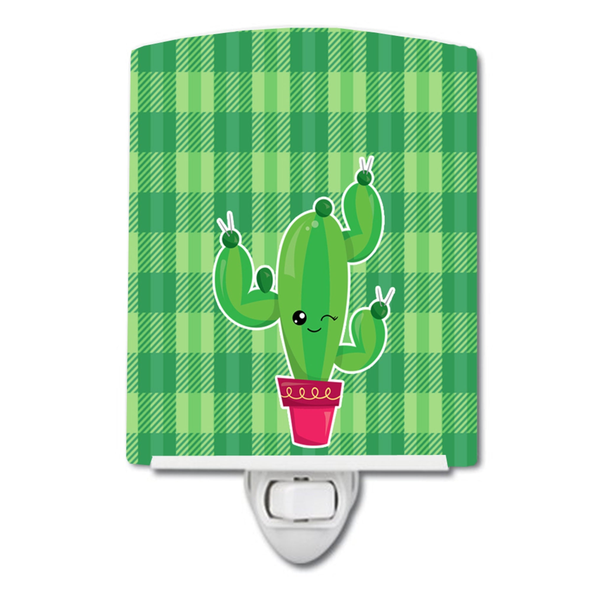  inchCarolines Treasures Cactus Plaid Ceramic Night Light, Green, 6 inch inch x 4 inch inch, BB6848CNL inch