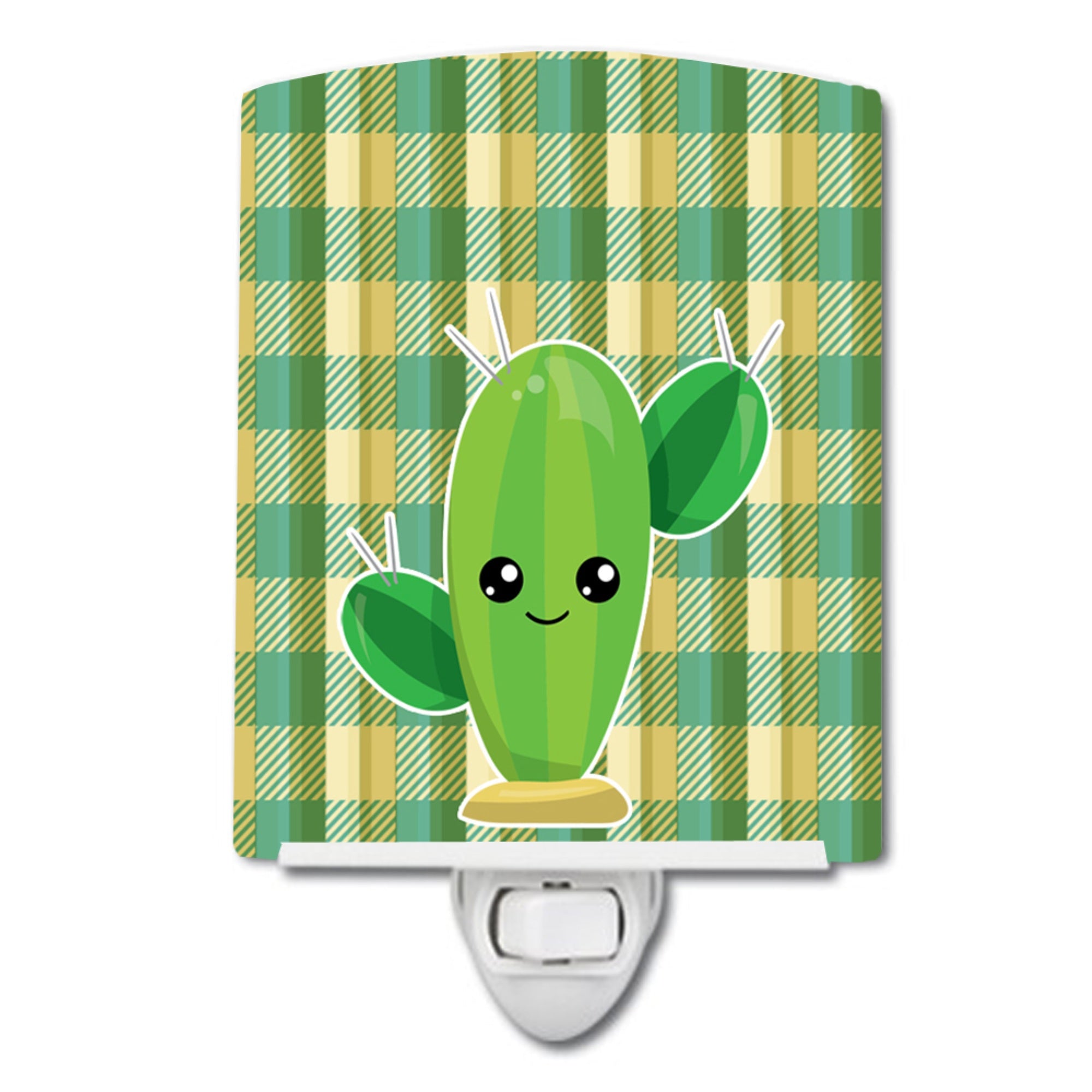  inchCarolines Treasures Cactus Plaid Ceramic Night Light, Green, 6 inch inch x 4 inch inch, BB6852CNL inch