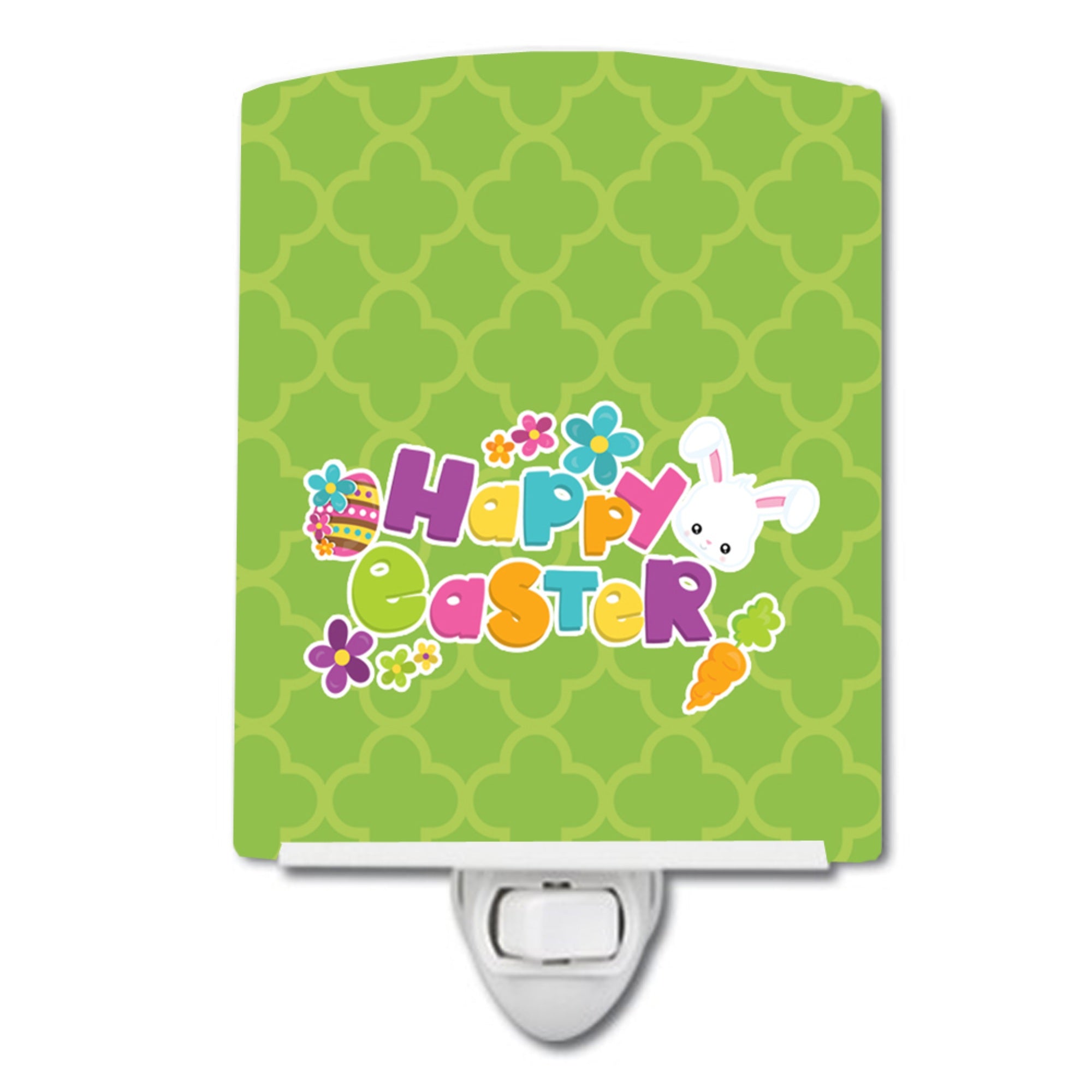 inchCarolines Treasures Happy Easter Quatrefoil Ceramic Night Light, Green, 6x4 inch