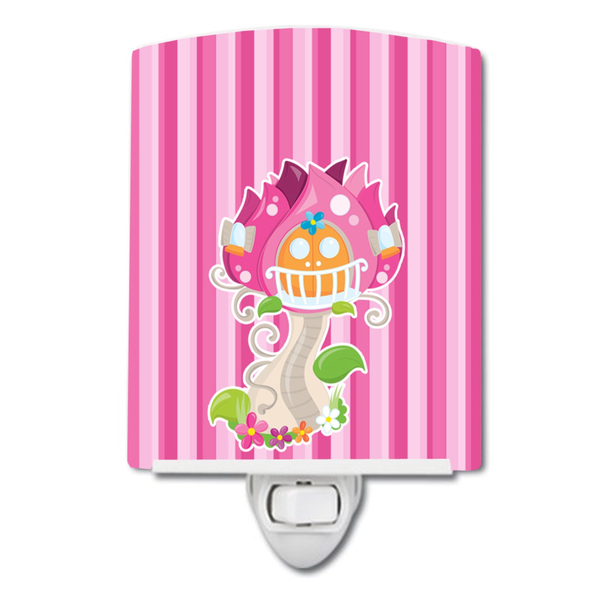  inchCarolines Treasures Fairy House Stripes Ceramic Night Light, Pink, 6 inch inch x 4 inch inch inch