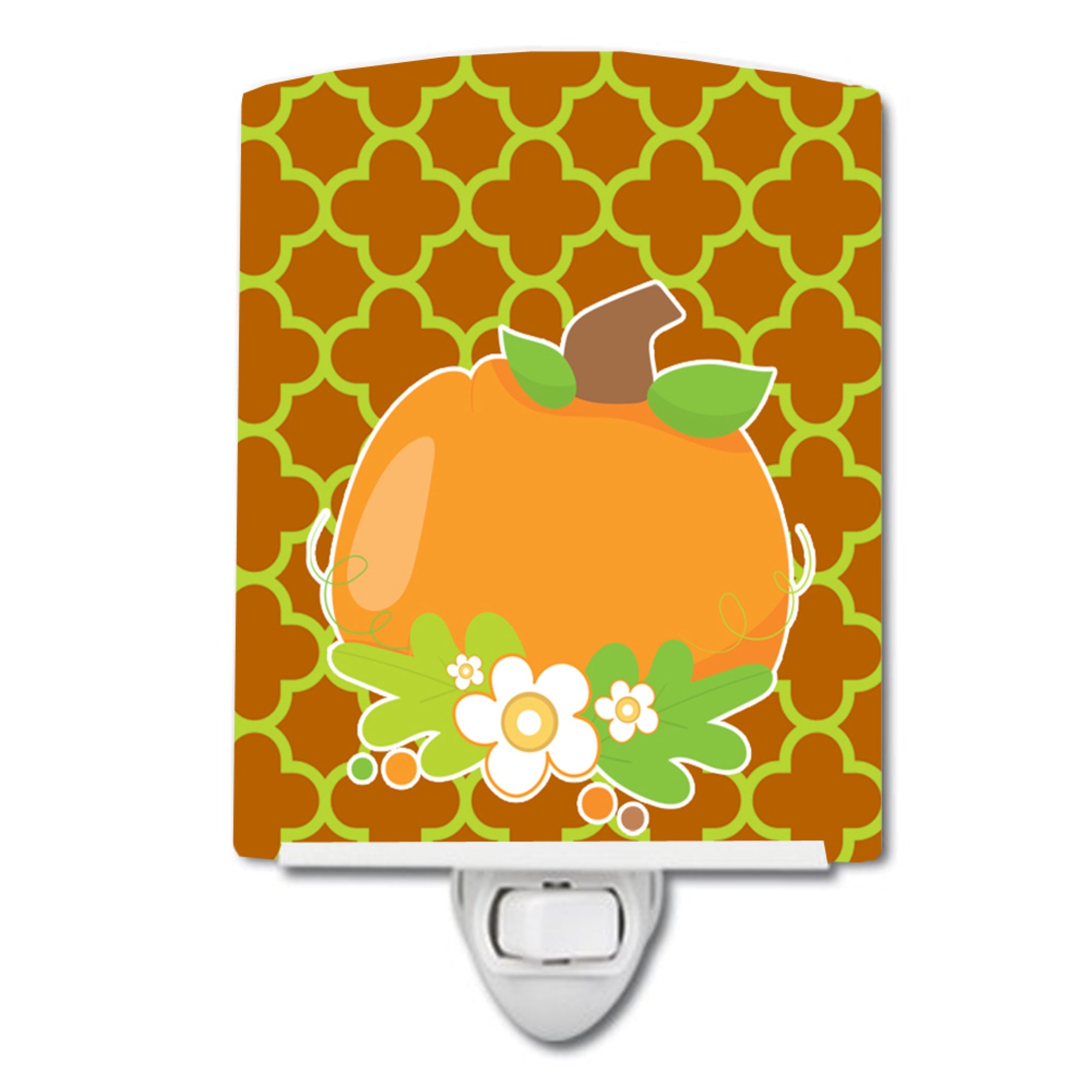  inchCarolines Treasures Fall Pumpkin Ceramic Night Light, Quatrefoil, Orange, 6 inch inch x 4 inch inch inch
