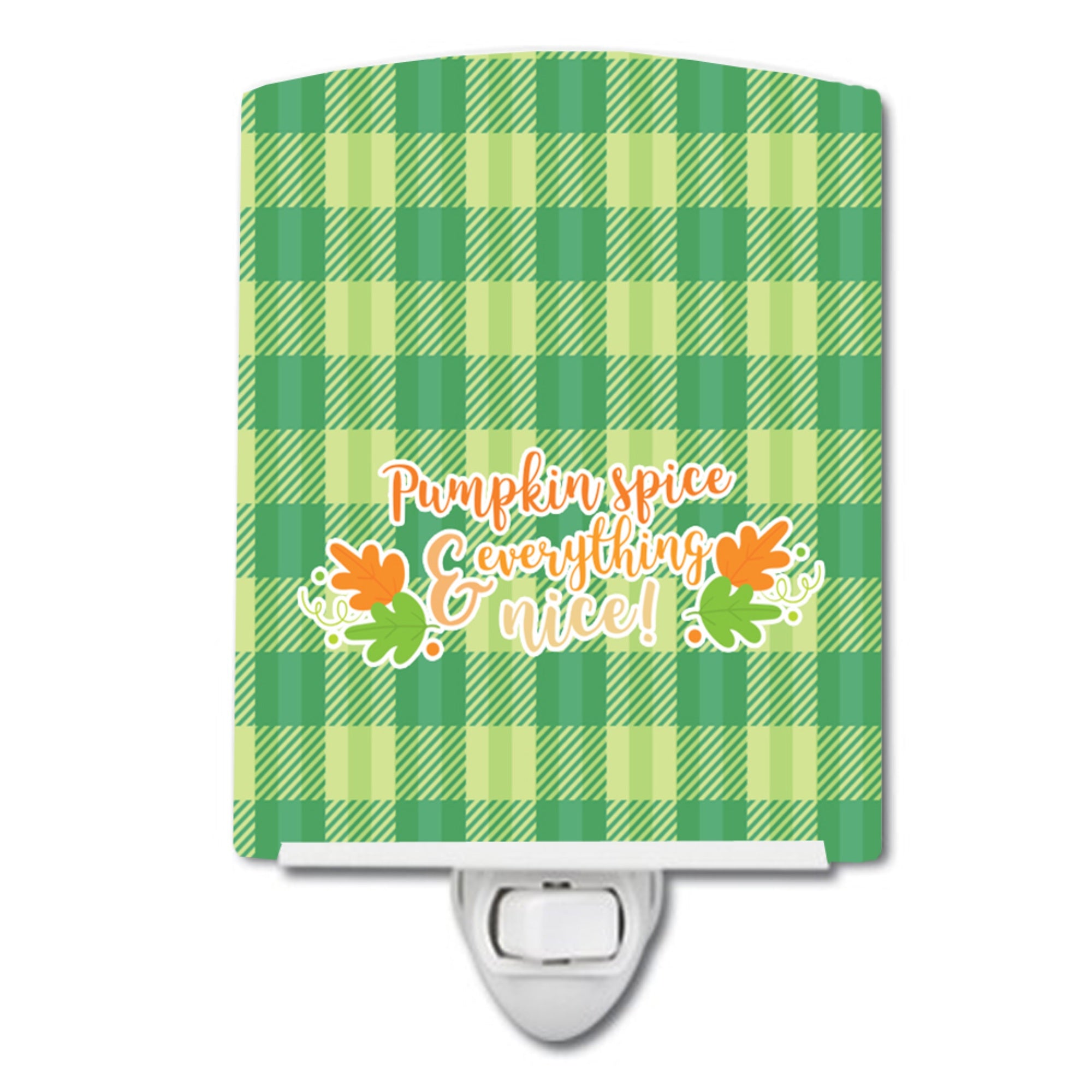  inchCarolines Treasures Fall Pumpkin Spice Ceramic Night Light, Gingham, Green, 6 inch inch x 4 inch inch inch