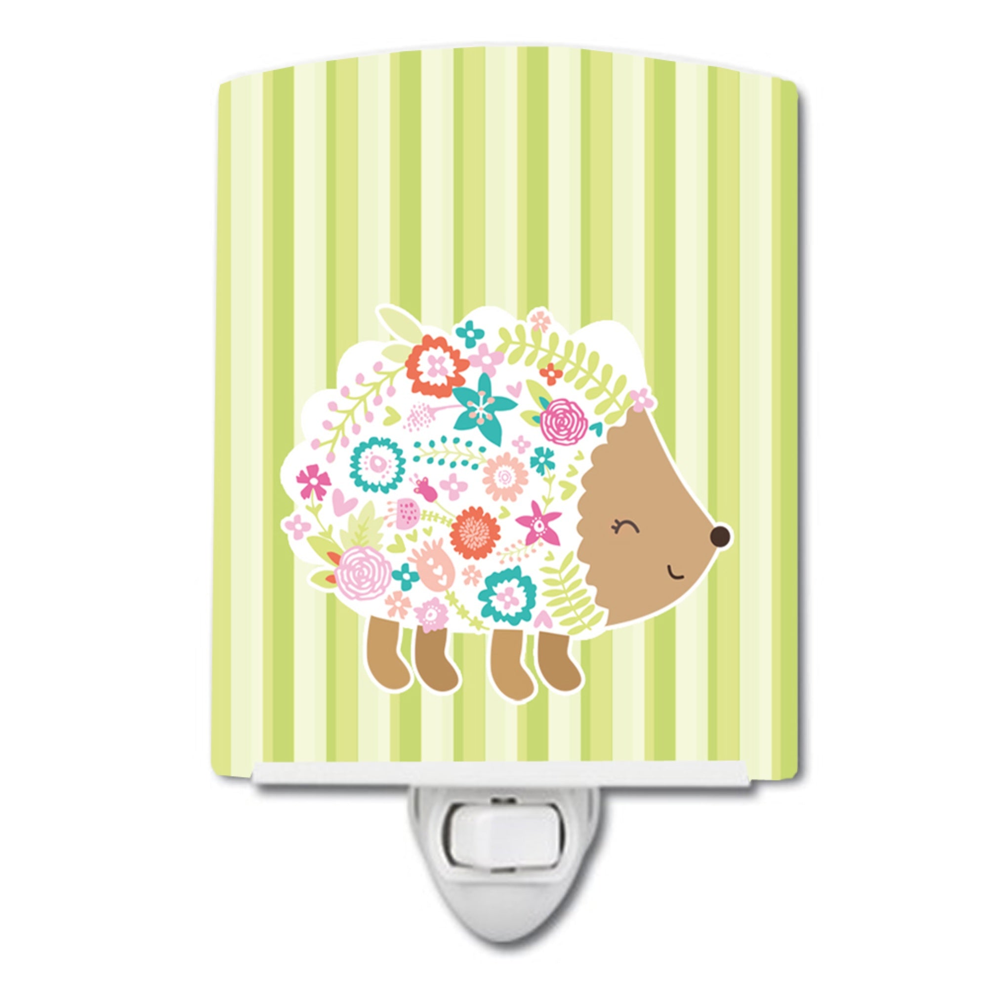 inchCarolines Treasures Flowered Ceramic Night Light, Hedgehog, Green, 6 inch inch x 4 inch inch inch