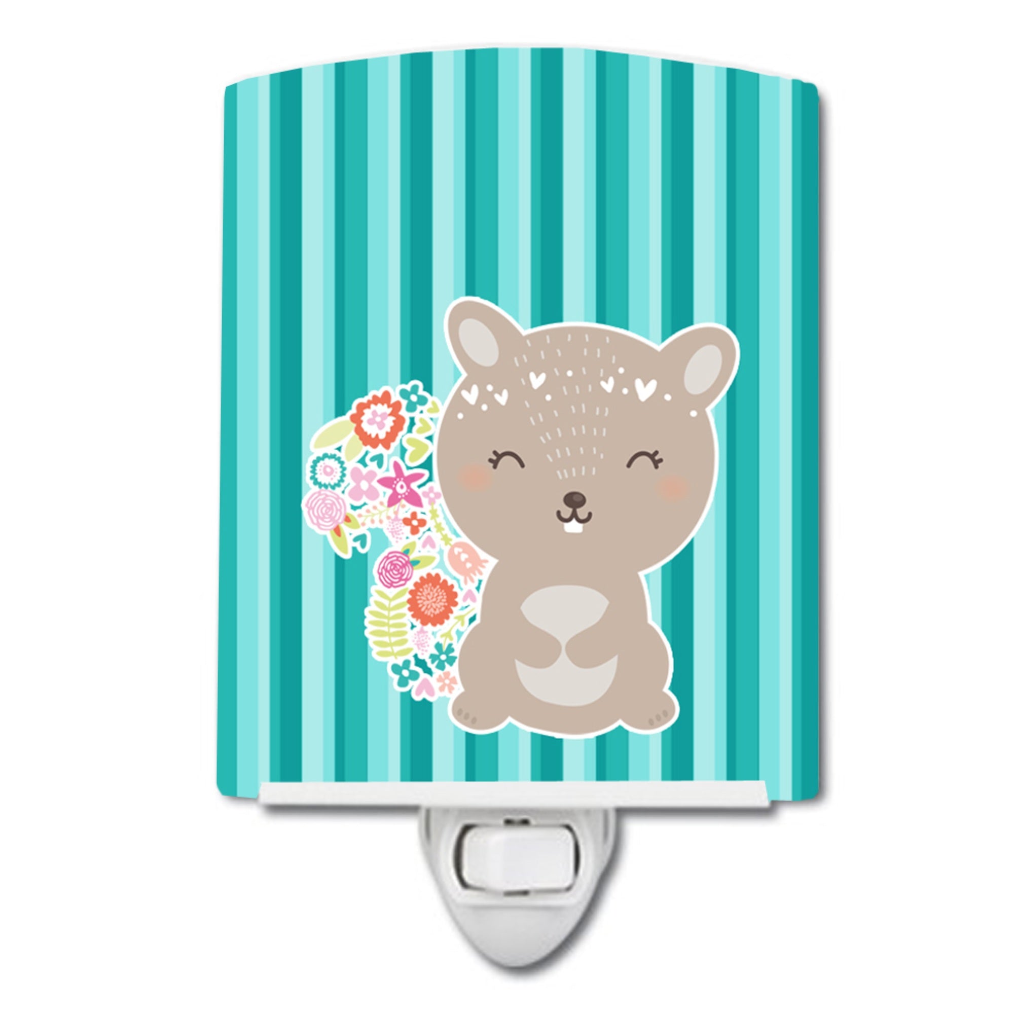  inchCarolines Treasures Flowered Ceramic Night Light, Squirrel, Blue, 6 inch inch x 4 inch inch inch